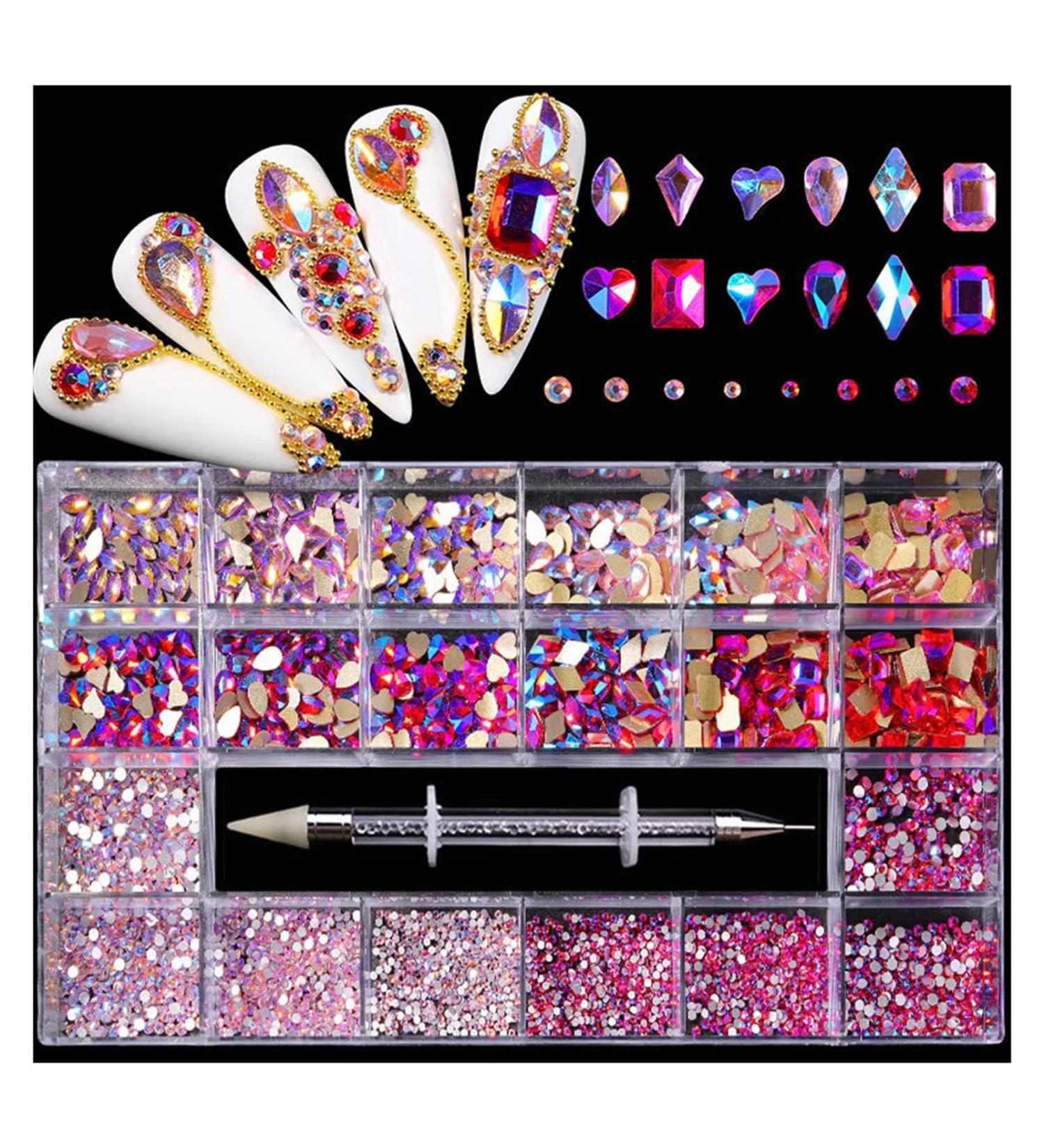 Aqxyedc Mixed AB Glass Crystal Diamond Flat Rhinestone Nail Art Decoration 21 Grid Box Nails Accessories Set With 1 Pick Up Pen wanglan(Color:10) - Buy Online on GoSupps.com