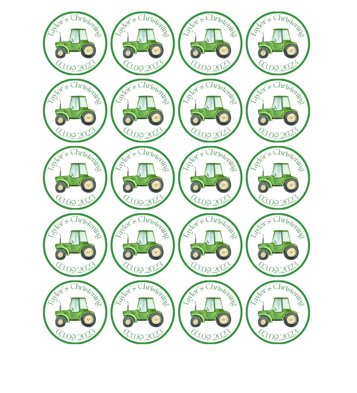20 x EDIBLE Tractor personalised cupcake toppers wafer/icing uncut birthday/baby shower/Christening (icing paper)