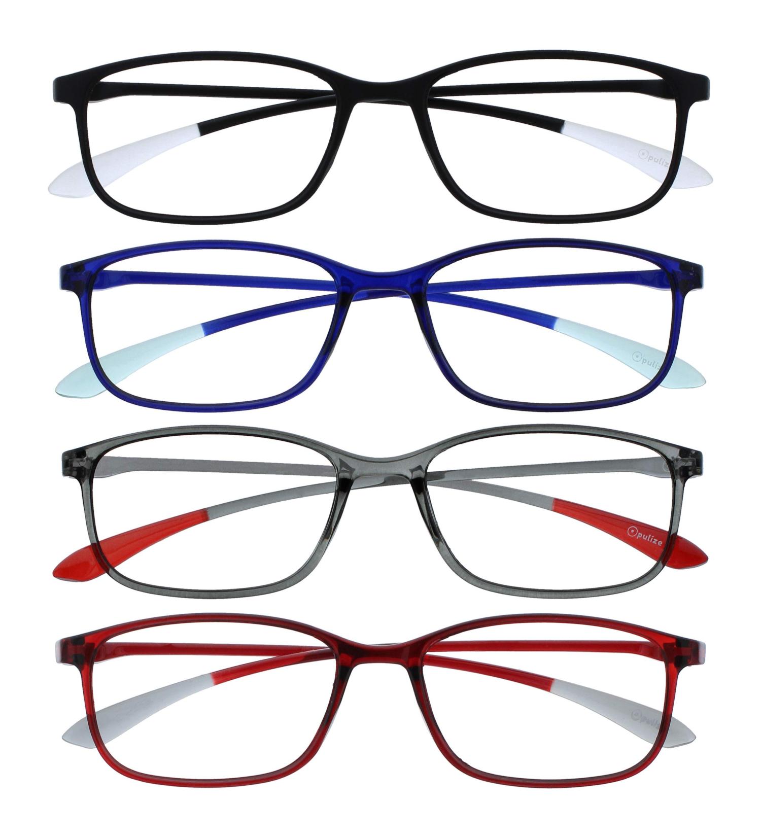 Opulize ICE Reading Glasses 4 Pack - Ultralight Scratch-Resistant Stylish Frames in Black Dark Blue Gray & Dark Red - +1.00 Diopters Perfect for Men - Buy Online on GoSupps.com