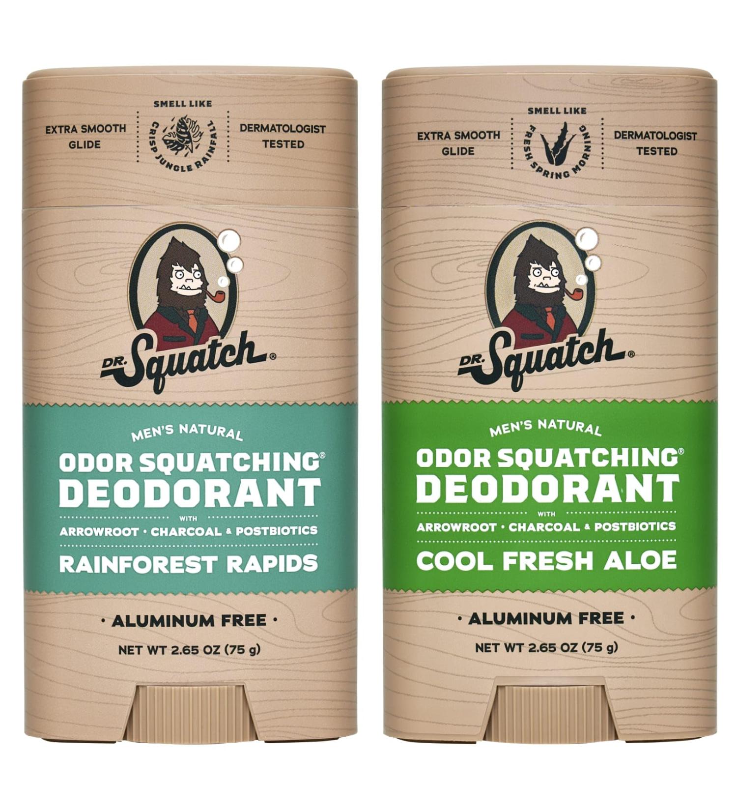 Dr. Squatch Natural Deodorant for Men Odor-Squatching Men's Deodorant Aluminum Free - Rainforest Rapids + Cool Fresh Aloe (2.65 oz 2 Pack) Cool Rain Escape - Buy Online on GoSupps.com