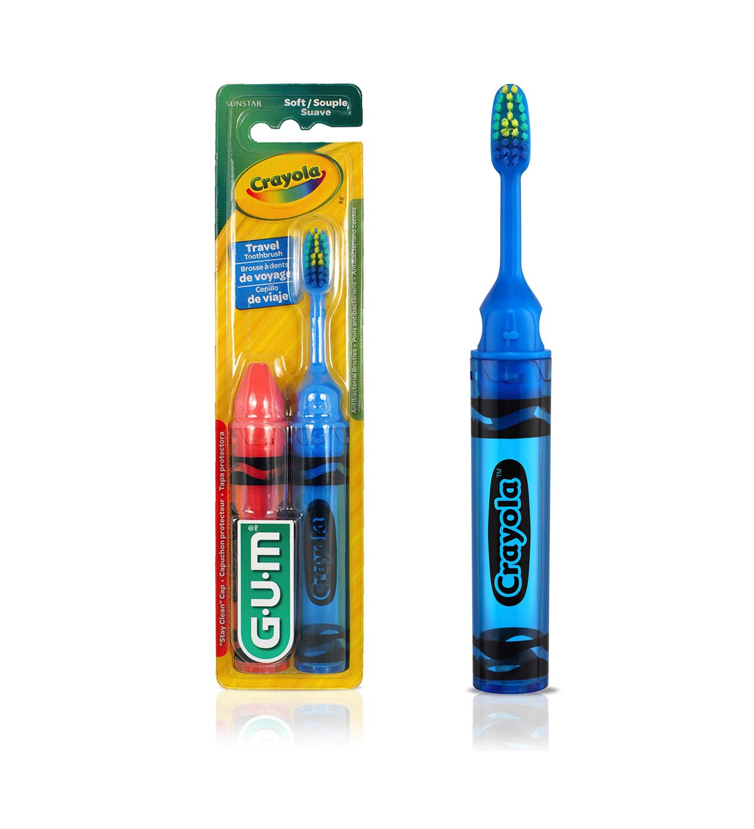 Crave Clean: GUM Crayola Kids' Travel Toothbrush with Antibacterial Bristles, Soft, Ages 4+, 2 Count - Buy Online on GoSupps.com
