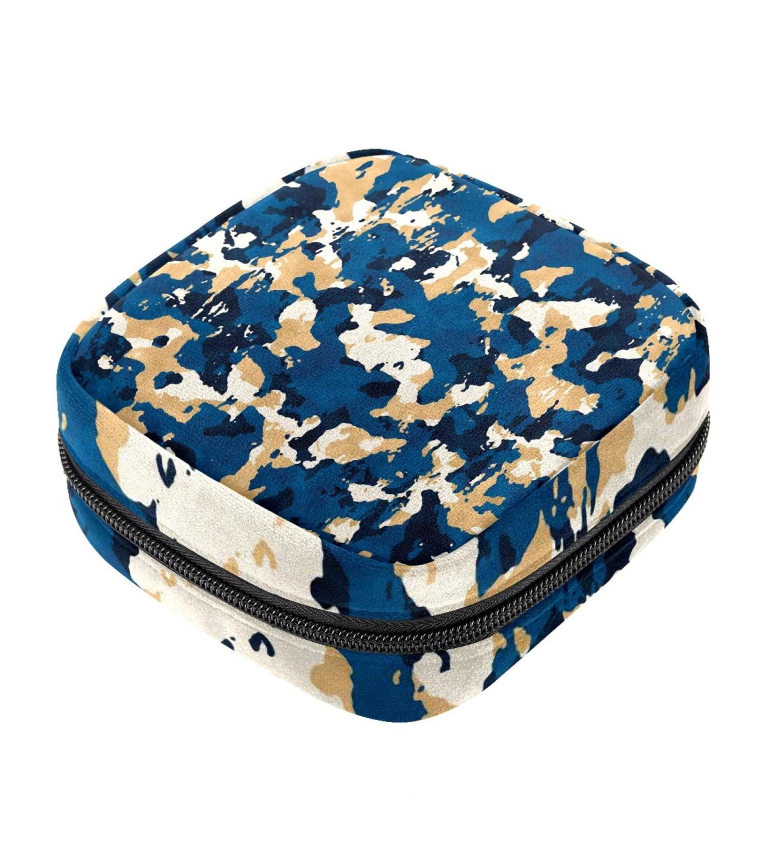 Blue Khaki Camo Sanitary Napkin Storage Bag | Portable Period Kit Pad Pouch for Women & Teens - Color 4 - Buy Online on GoSupps.com