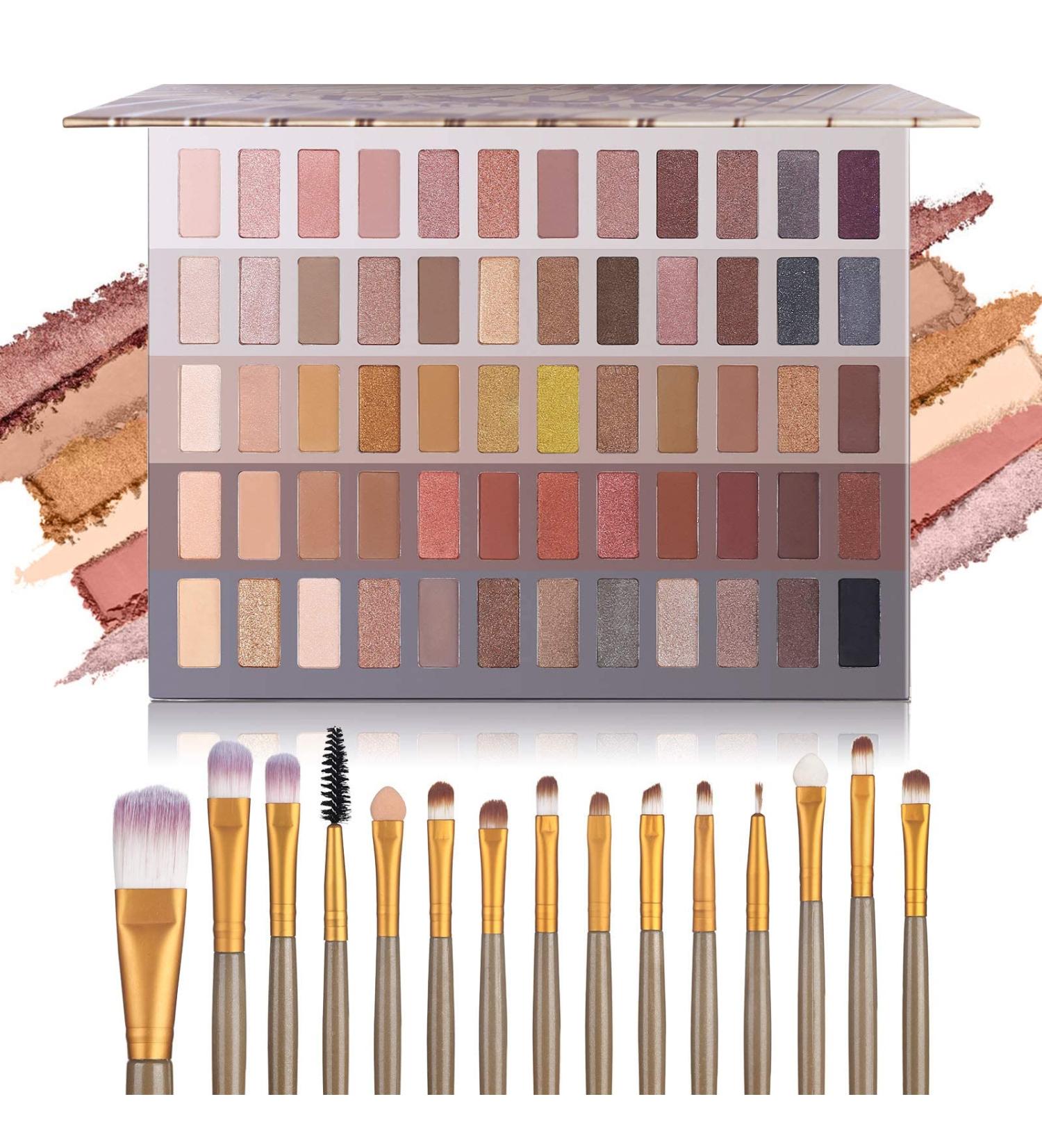 UCANBE Pro 60 Shades Eyeshadow Palette + 15pc Makeup Brushes Set - High Pigmented Naked Nudes, Shimmer, Matte, Metallic Smokey Eye Shadow - Neutral Pallet Kit - Buy Online on GoSupps.com
