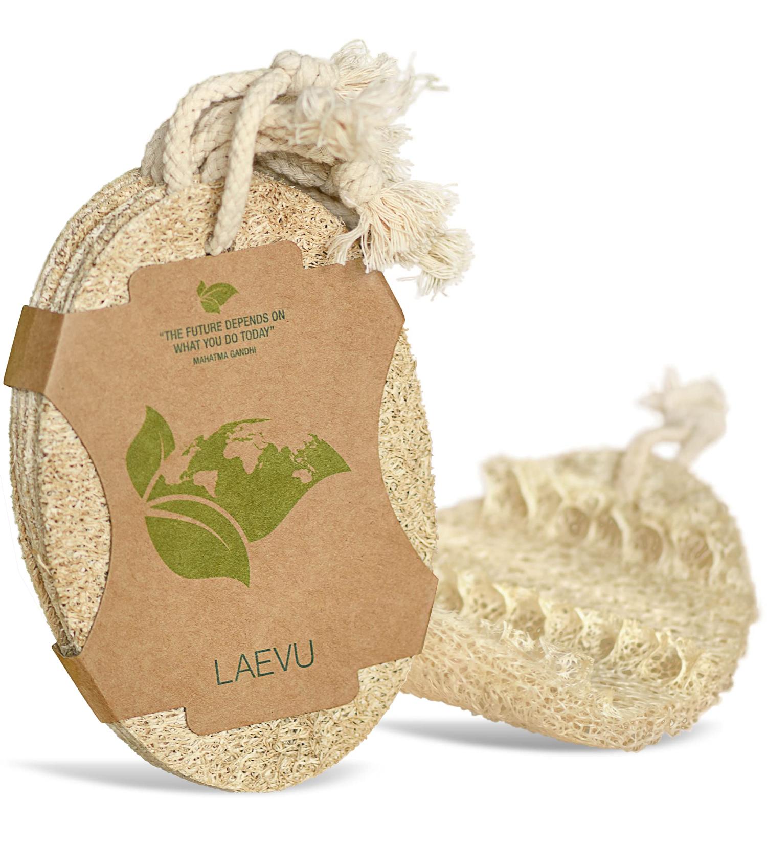 Laevu Luffa Sponge 6 Pack | Sustainable Washable & Reusable Vegan Sponges | Natural Loofah for Body Care - Buy Online on GoSupps.com