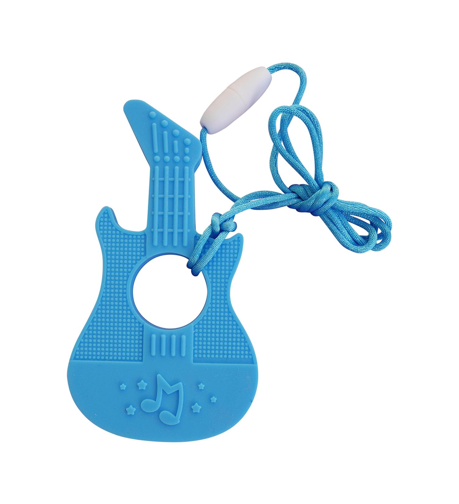 Buy BPA-Free Guitar Teething Ring & Pacifier | 7 Vibrant Colors for Chewing | Safe Cord with Pull-Release Fastener - Buy Online on GoSupps.com