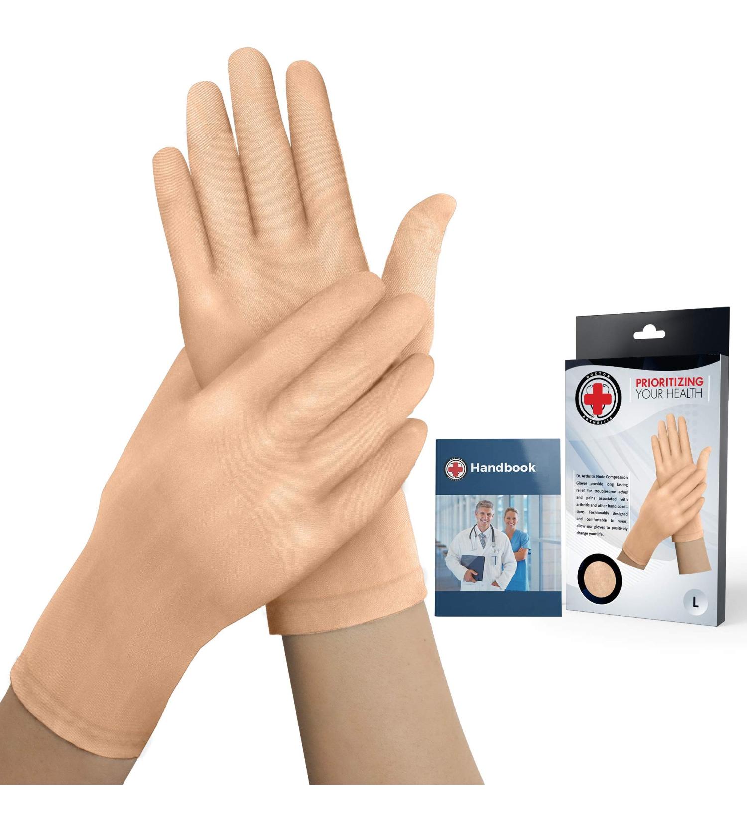 Doctor Developed Nude Arthritis Compression Gloves + Handbook | Relief for Osteo/Rheumatoid Joint Disease & Raynaud's | Full Finger Large Size - Buy Online on GoSupps.com