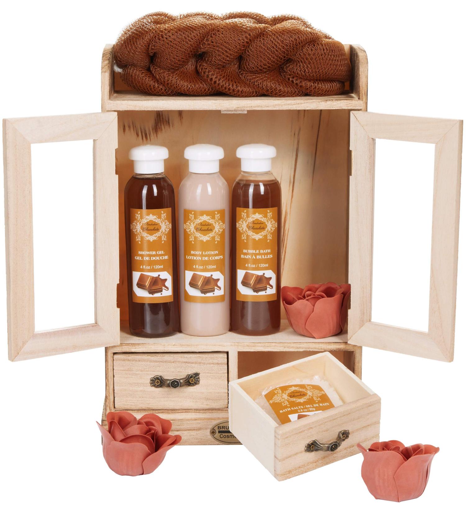 BRUBAKER Cosmetics Bath and Care Set - Chocolate in Wooden Cabinet | Luxurious International Shipping - Buy Online on GoSupps.com