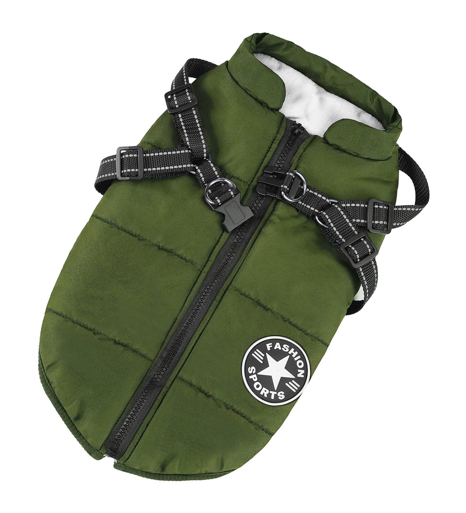 Buy Windproof Waterproof Dog Jackets - 2 in 1 Winter Coat & Vest for Cold Weather | Small to XXL in Green - Buy Online on GoSupps.com