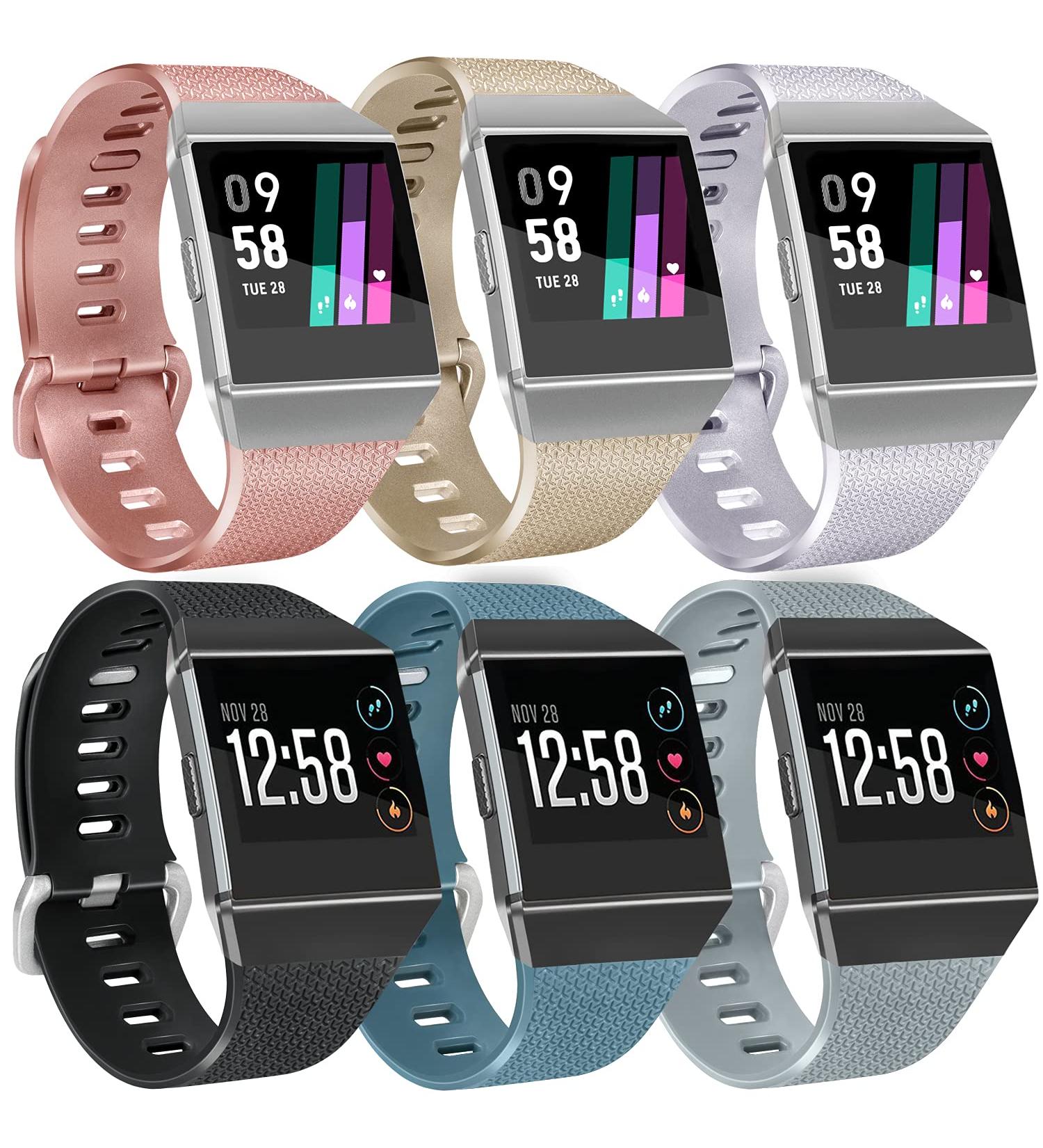6 Pack Sport Bands Compatible with Fitbit Ionic - Replacement Soft Silicone Wristbands for Men and Women - Rose Gold, Silver, Gold, Black, Gray, Slate - Large - Buy Online on GoSupps.com
