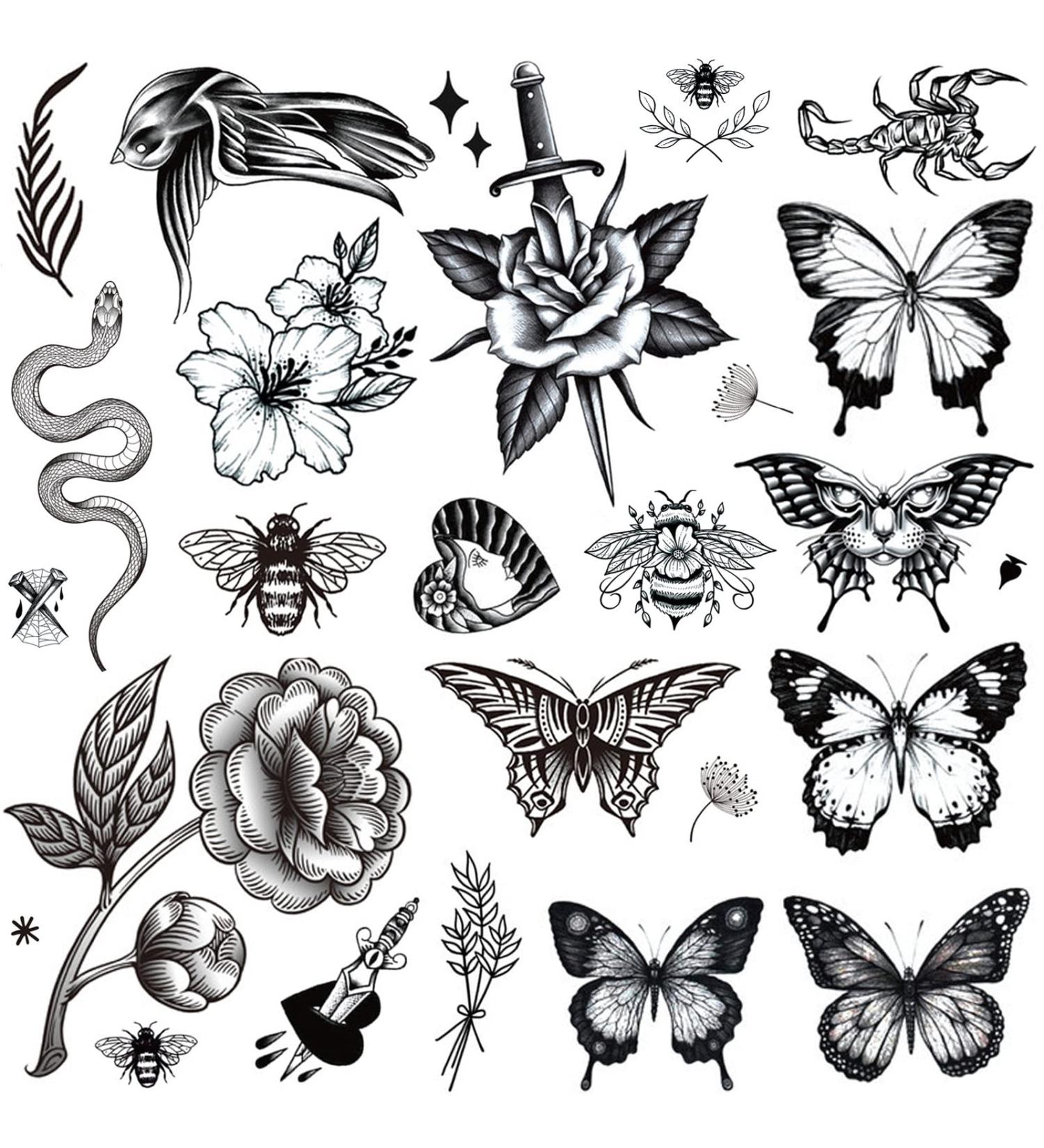 Large Black Tattoos for Women - Butterfly, Snake, Bee, Swallow, Scorpion - 8 Sheets - Realistic Adult Classic Design - Perfect for Night Party and Theme Decoration - Tattoo Art Gift - Buy Online on GoSupps.com