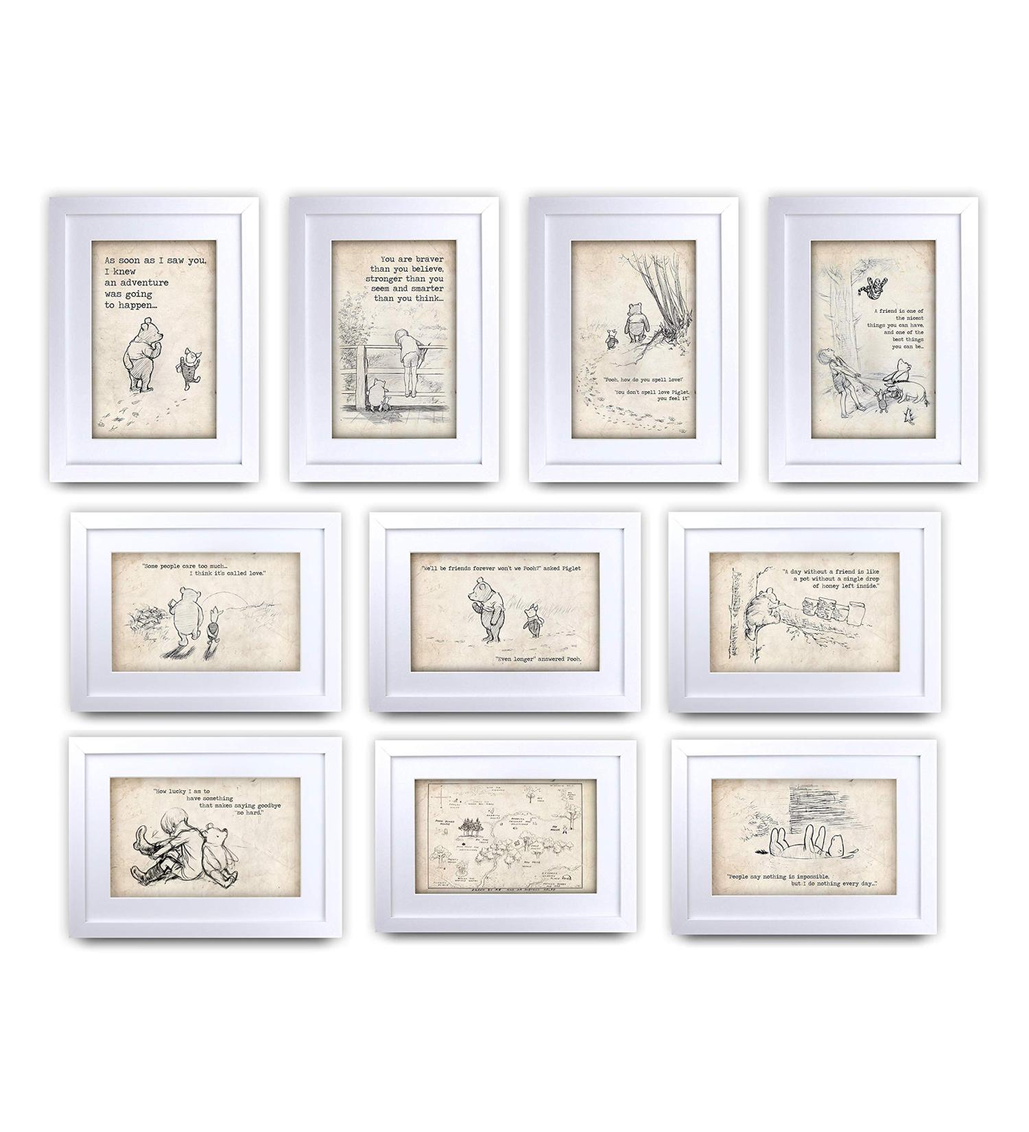 HWC Trading FR Winnie the Pooh All 10 Collection of A4 Framed Printed Quote Nursery Print Baby Shower Room Gifts New Born Bedroom Print Photo Picture Frame Display (Framed) All 10 Collection