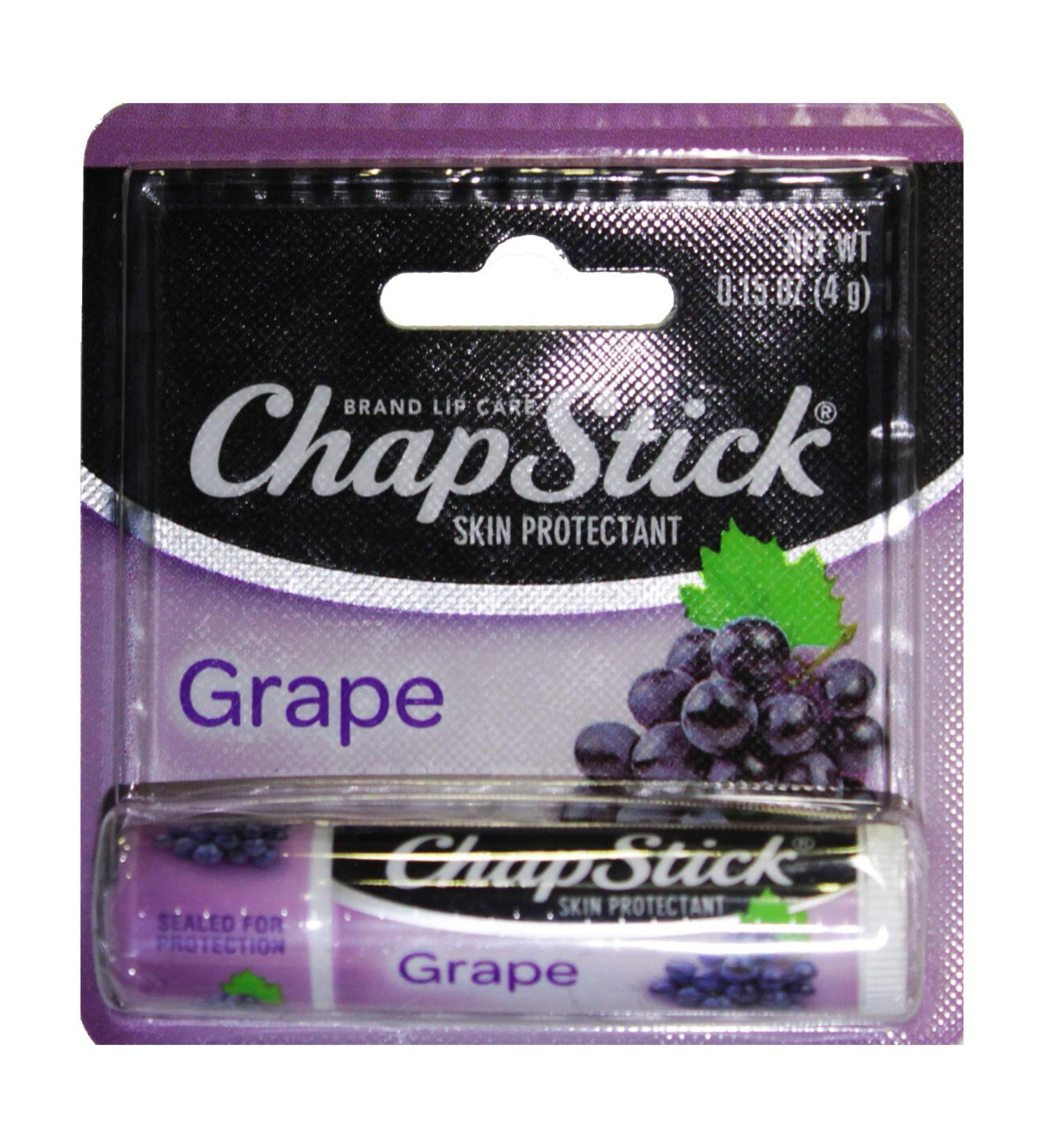 Chapstick (1) Stick Grape Flavored Lip Balm - Paraben Free Lip Care - Carded 0.15 oz