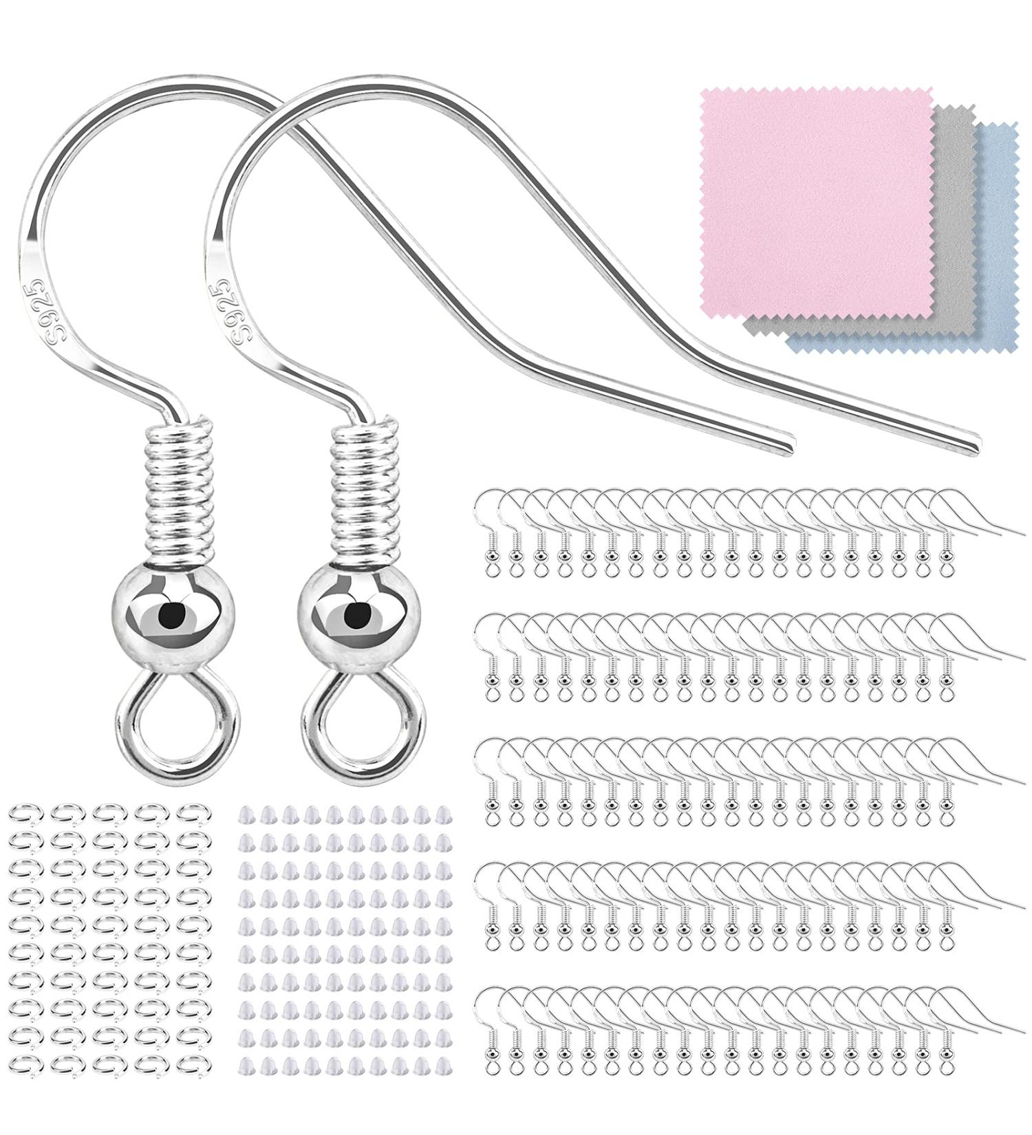 100 PCS/50 Pairs 925 Silver-Plated Earring Hooks for Jewelry Making | Hypoallergenic Earring Supplies with 300 PCS Upgraded Kit - Includes Backs and Jump Rings - Buy Online on GoSupps.com
