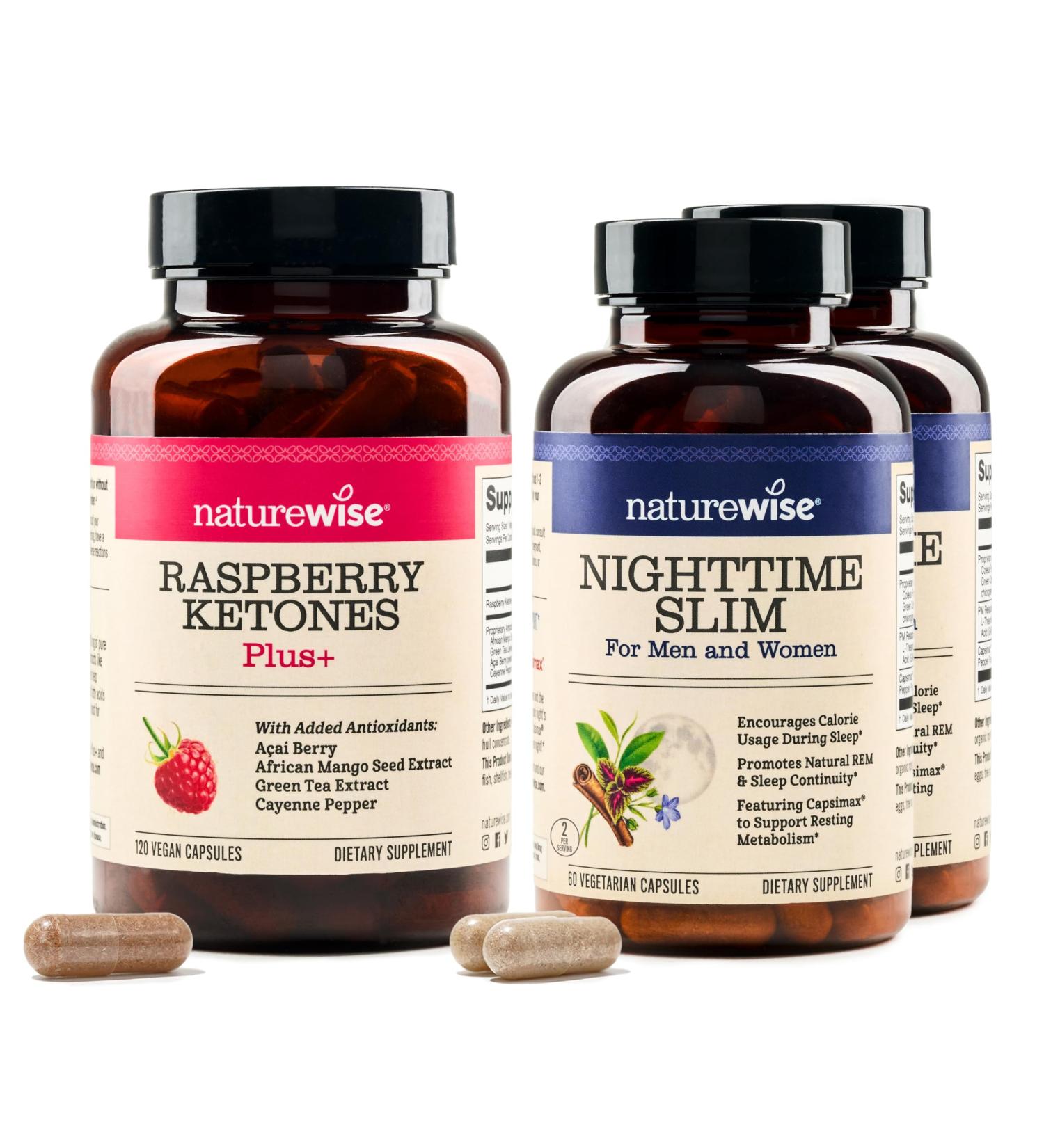 NatureWise 1 Raspberry Ketones + Green Tea Extract Cayenne Acai - 120 Count 120-Day Supply + (Pack of 2) NighttimeSlim- Cayenne Green Coffee Bean GABA - 60 Capsules 30-Day Supply  - Buy Online on GoSupps.com