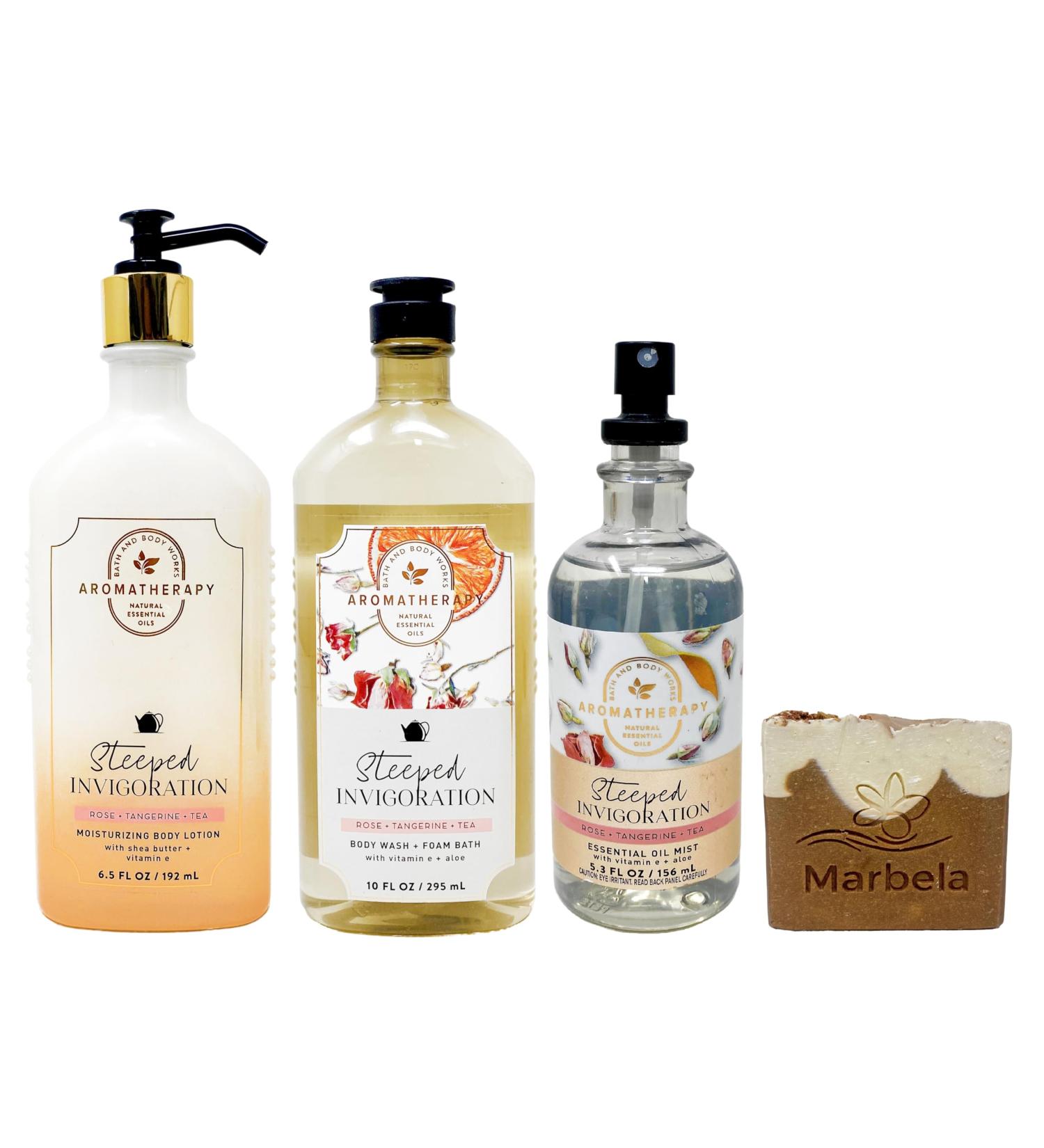 Bath & Body Works Aromatherapy Steeped Invigoration Rose Tangerine Tea - Trio Gift Set - Body Lotion Body Wash and Essential Oil Pillow Mist With a Yamma Jamma Bar Soap. - Buy Online on GoSupps.com
