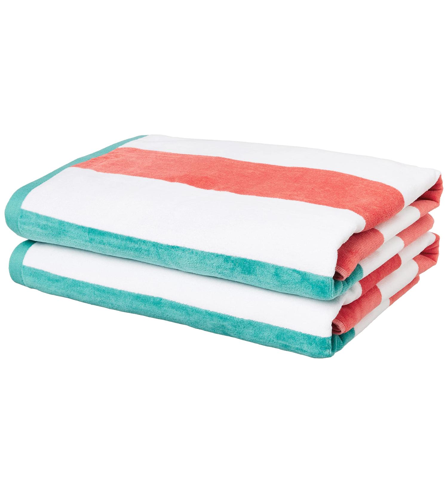 Amazon Basics Oversized Premium Cotton Beach Towel 2-Pack - Coral/Turquoise Pop Stripe - 36 x 72 - Extra Large Towels - Buy Online on GoSupps.com