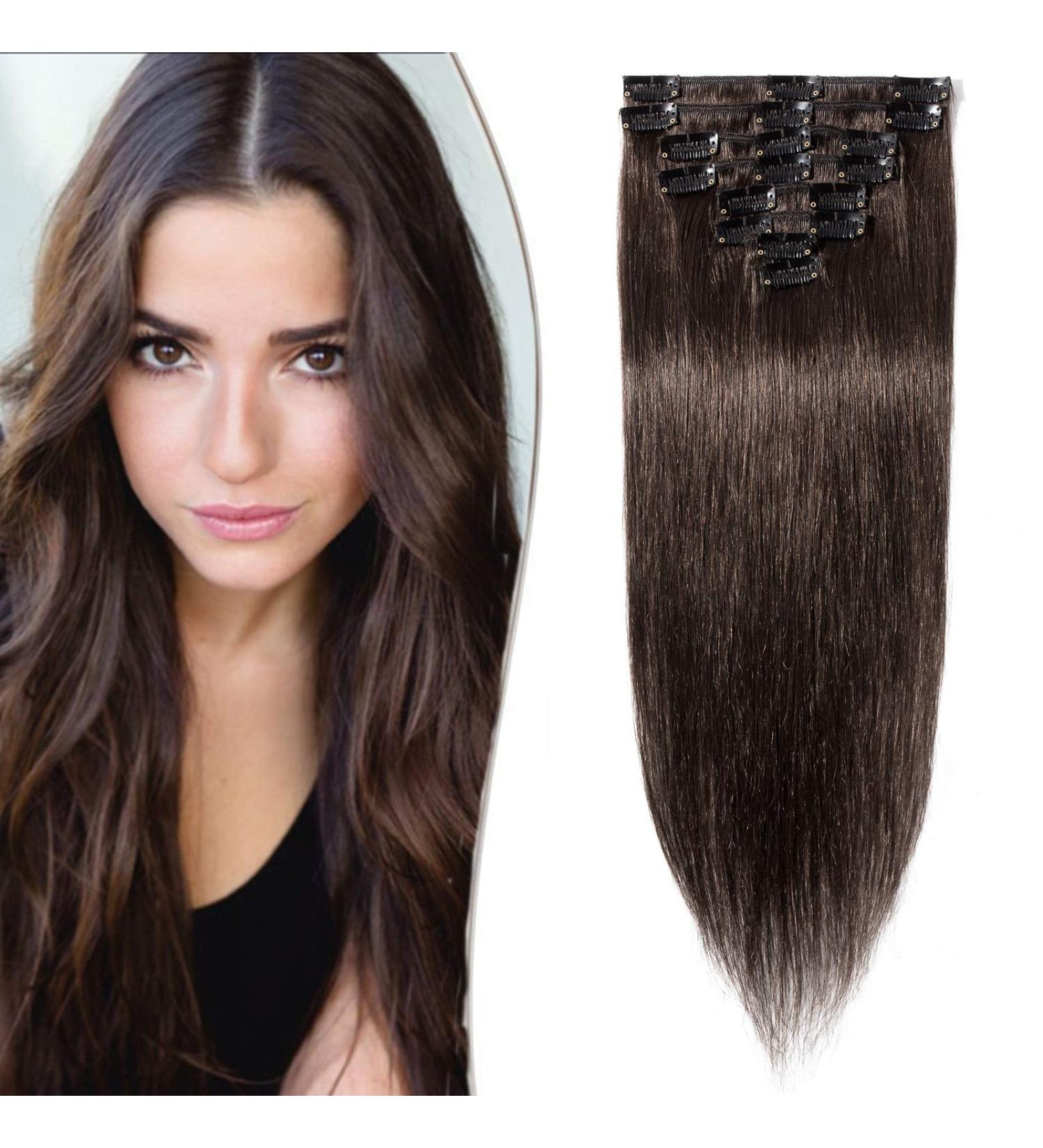 Buy SEGO Clip in Hair Extensions - 100% Remy Human Hair Dark Brown #2-1 20 (50cm) 70g - Affordable Quality Wefts for Stunning Styles - Buy Online on GoSupps.com
