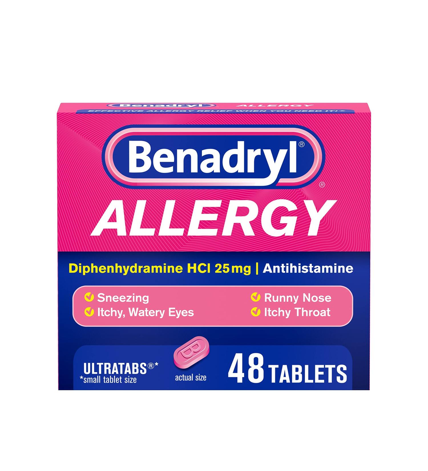 Benadryl Ultratabs Antihistamine Allergy Medicine - 48 ct Diphenhydramine HCl Tablets - Buy Online on GoSupps.com