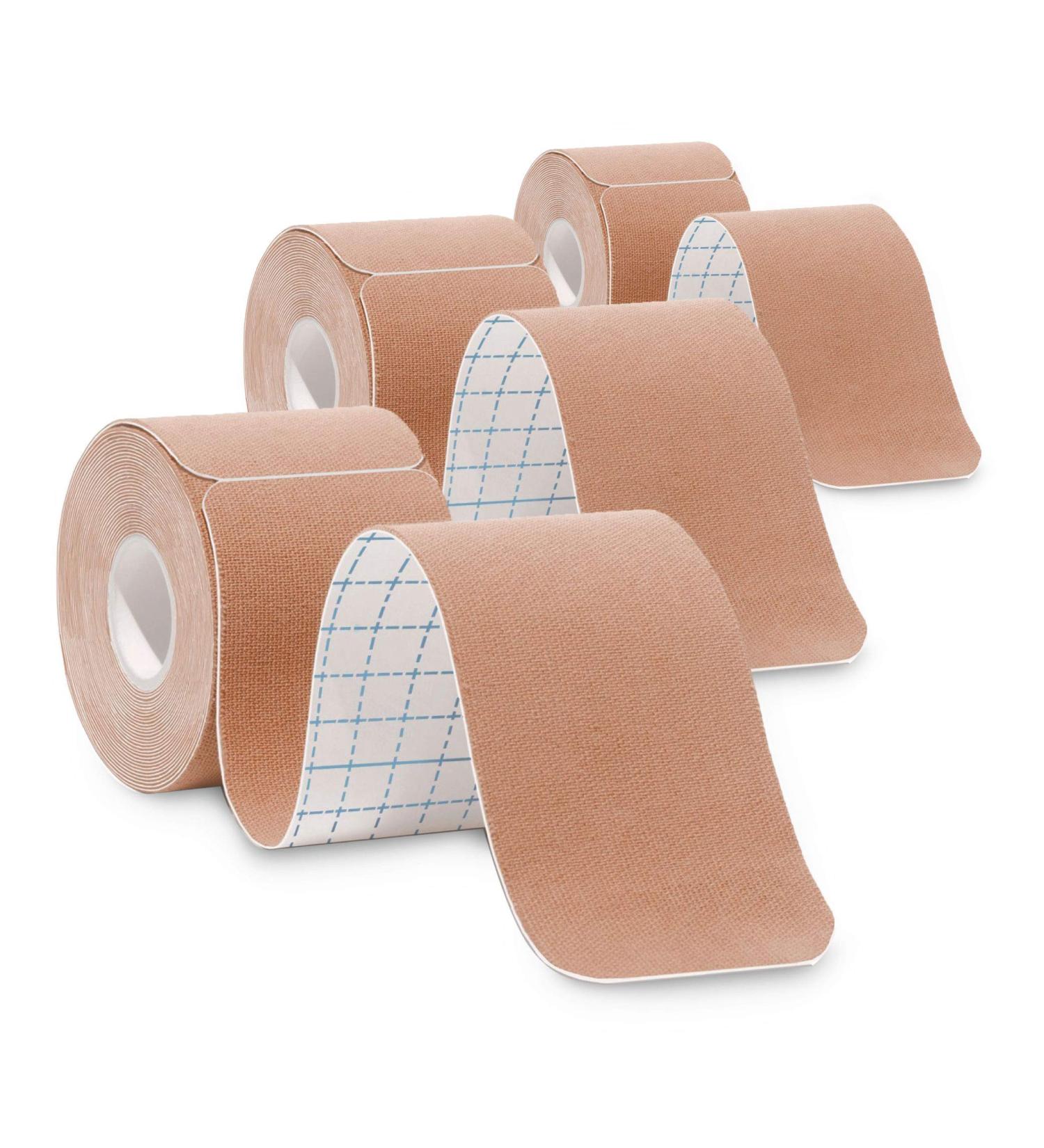3-Pack Pro Athletic Kinesiology Tape for Knee Ankle Muscle Support - Breathable, Waterproof, Pre-Cut 10 inch Strips - Beige - Buy Online on GoSupps.com