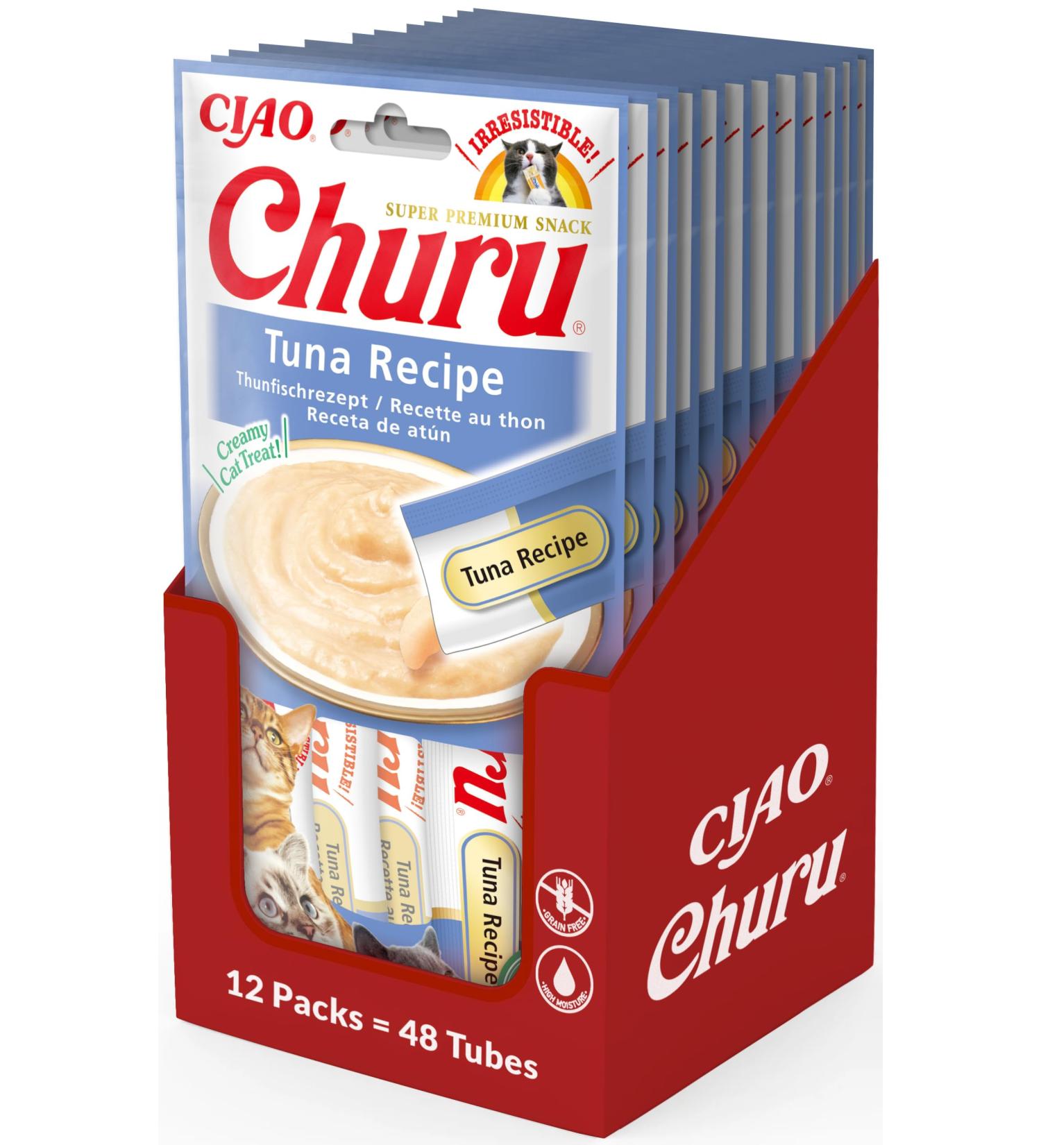 Inaba Churu Cat Treats - Tuna Puree Snack for Cats | Smooth & Creamy - 48 Tubes x 14g - Buy Online on GoSupps.com