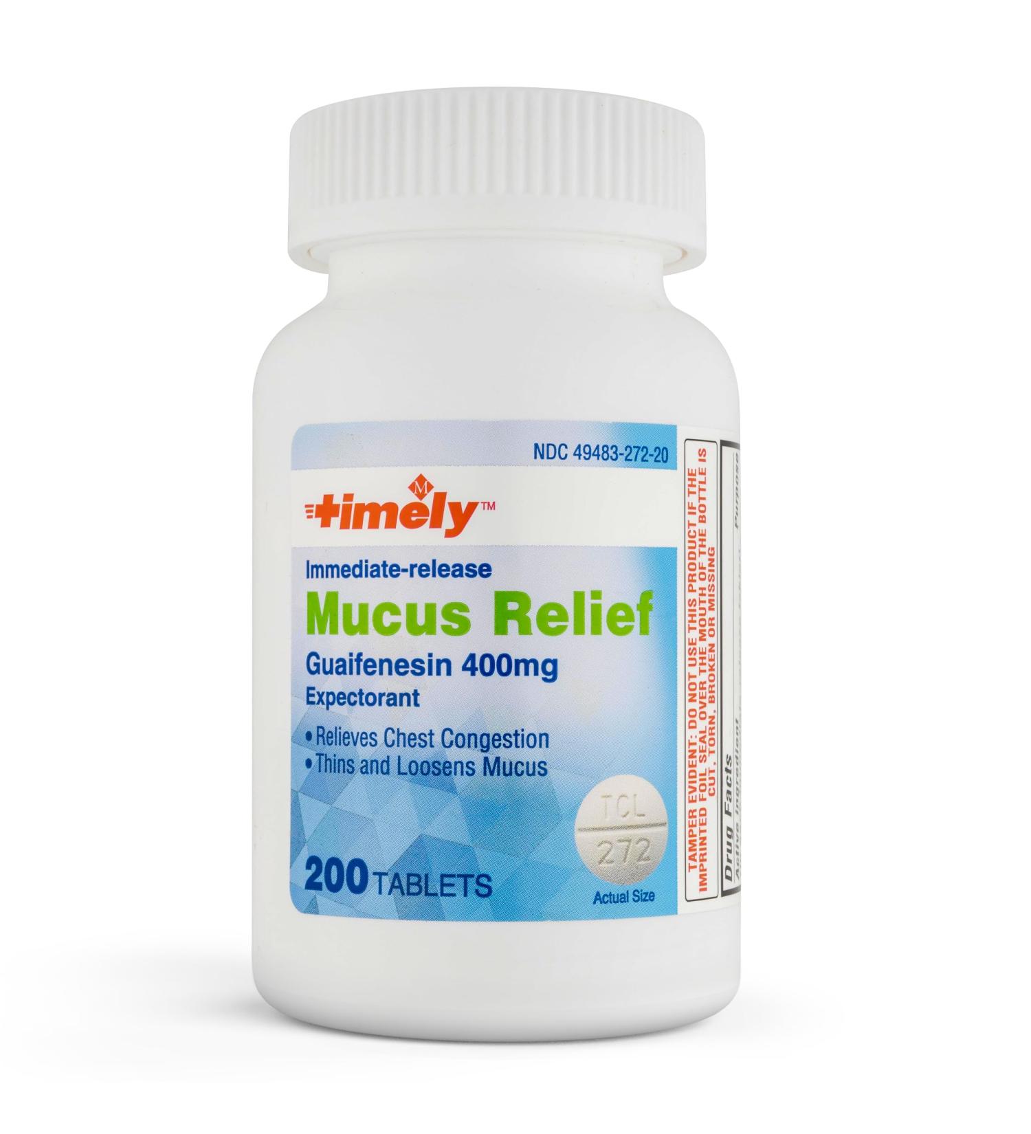 TIMELY MUCUS RELIEF - Guaifenesin 400mg 200 Tablets | Effective Expectorant for Chest Congestion Flu Colds & Allergies | Fast Shipping Internationally - Buy Online on GoSupps.com