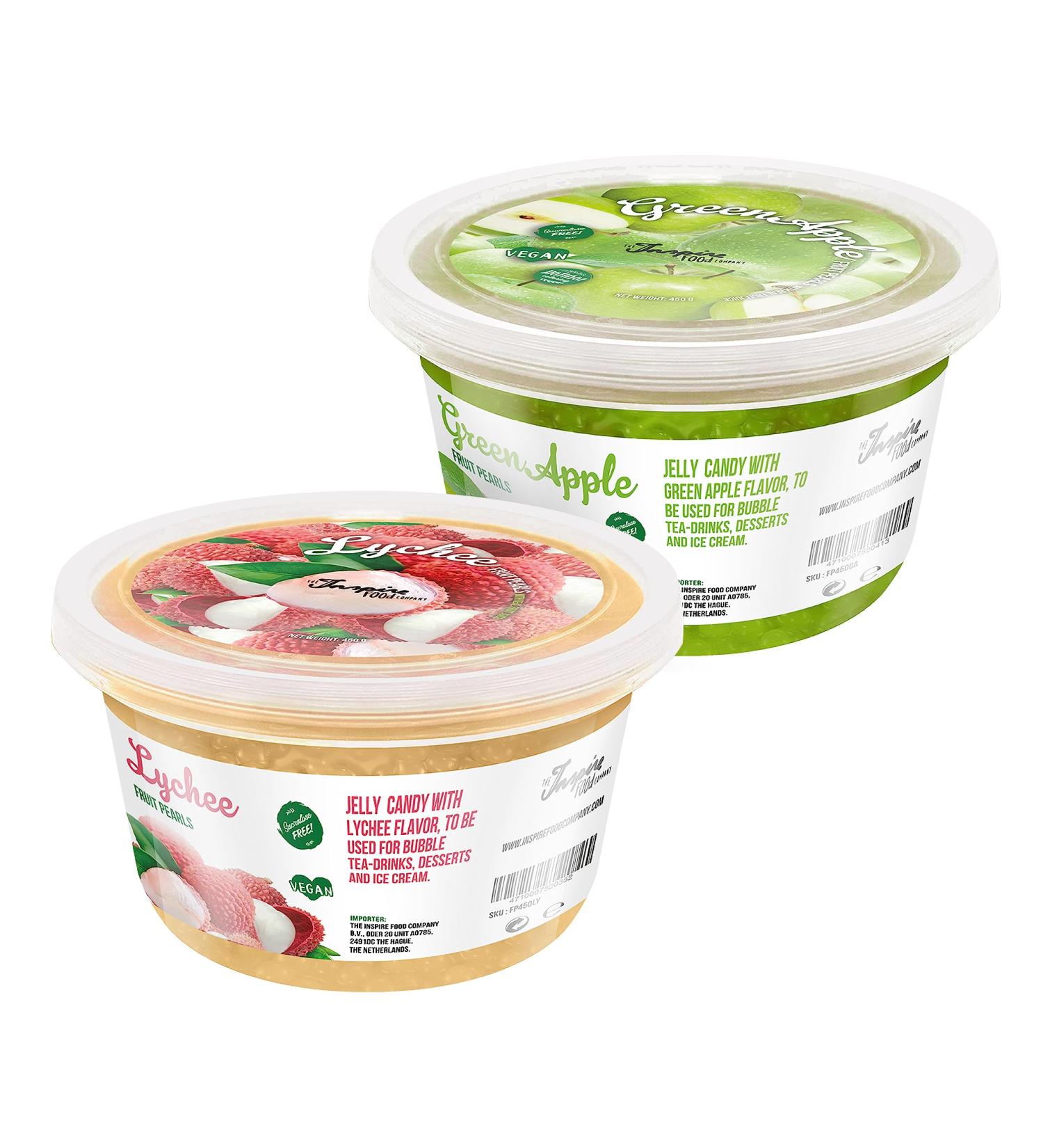 Inspire Food Bubble Tea Pearl Mix - 2-Pack Popping Boba | Vegan Gluten-Free Lychee & Green Apple | 900g Total - No Artificial Dyes - Buy Online on GoSupps.com