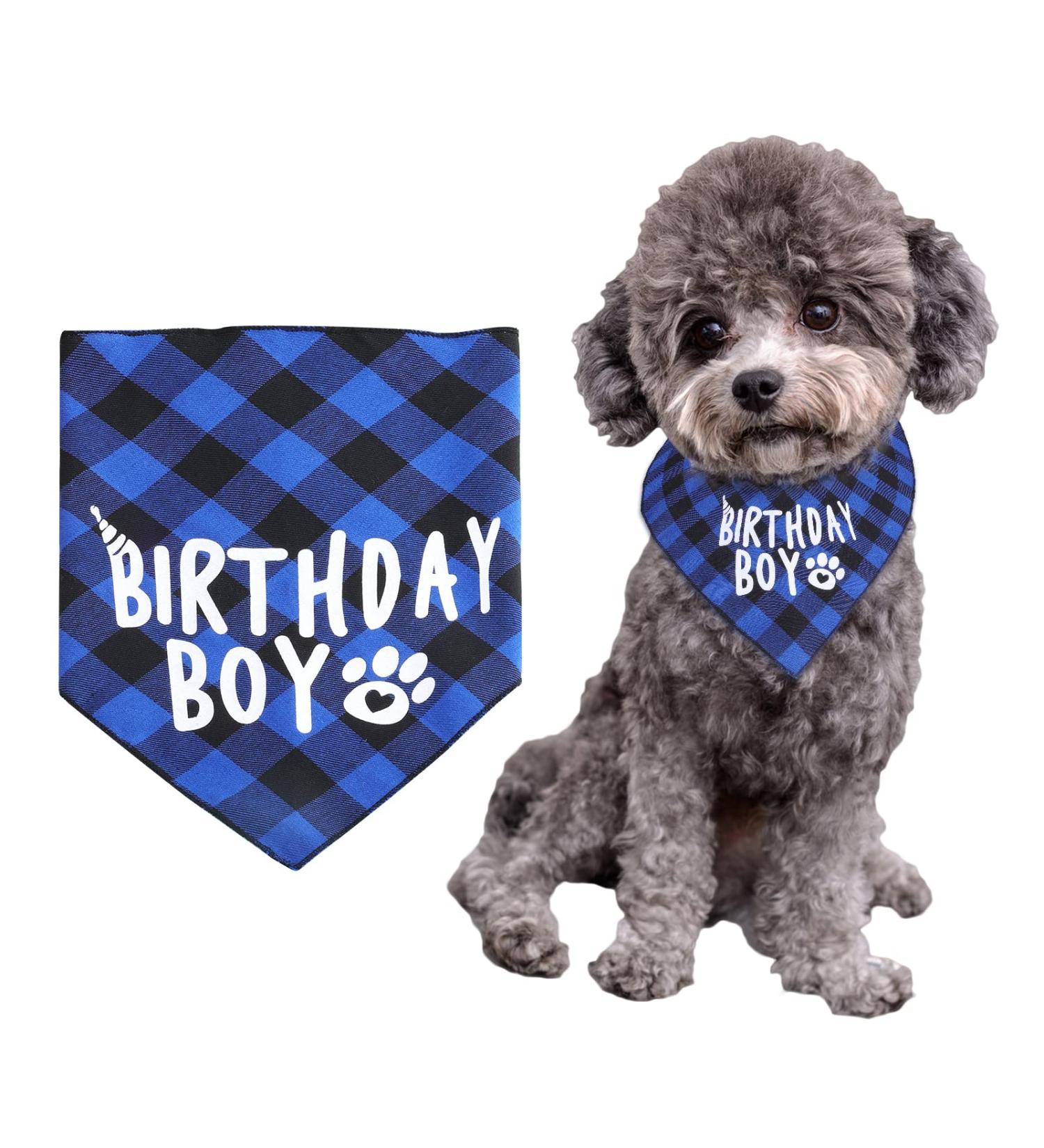 Kinbom Blue Checkered Dog Birthday Bandana - Pet Scarf for Small Medium & Large Dogs Perfect Birthday Party Accessory - Buy Online on GoSupps.com