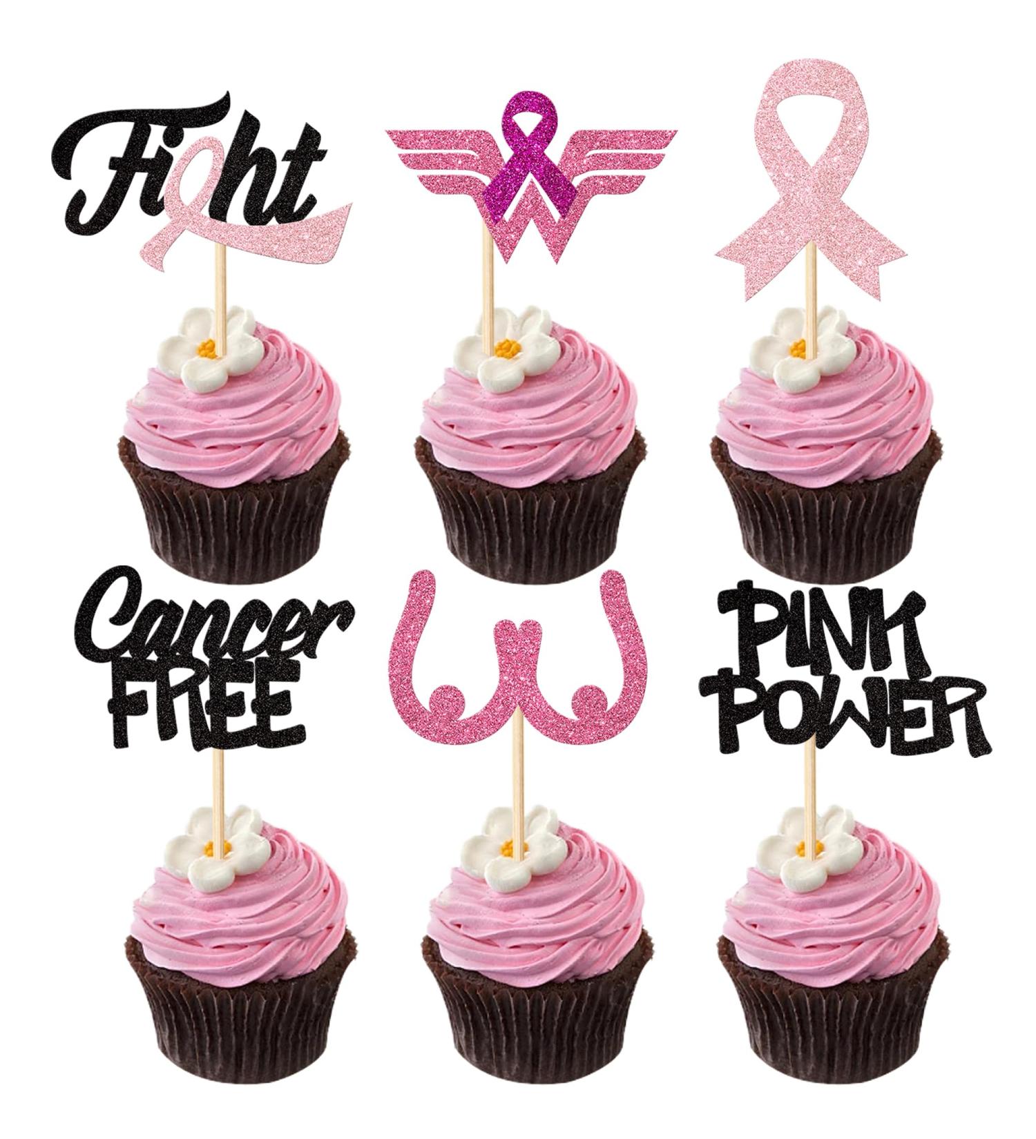 Rsstarxi 24 Pack Breast Cancer Awareness Cupcake Toppers Glitter Pink Power Hope Ribbon Cake Decorations Fight Beliveve Cancer Free Cupcake Picks for Pink Ribbon Party Cake Decorations Supplies Design 3 - Buy Online on GoSupps.com