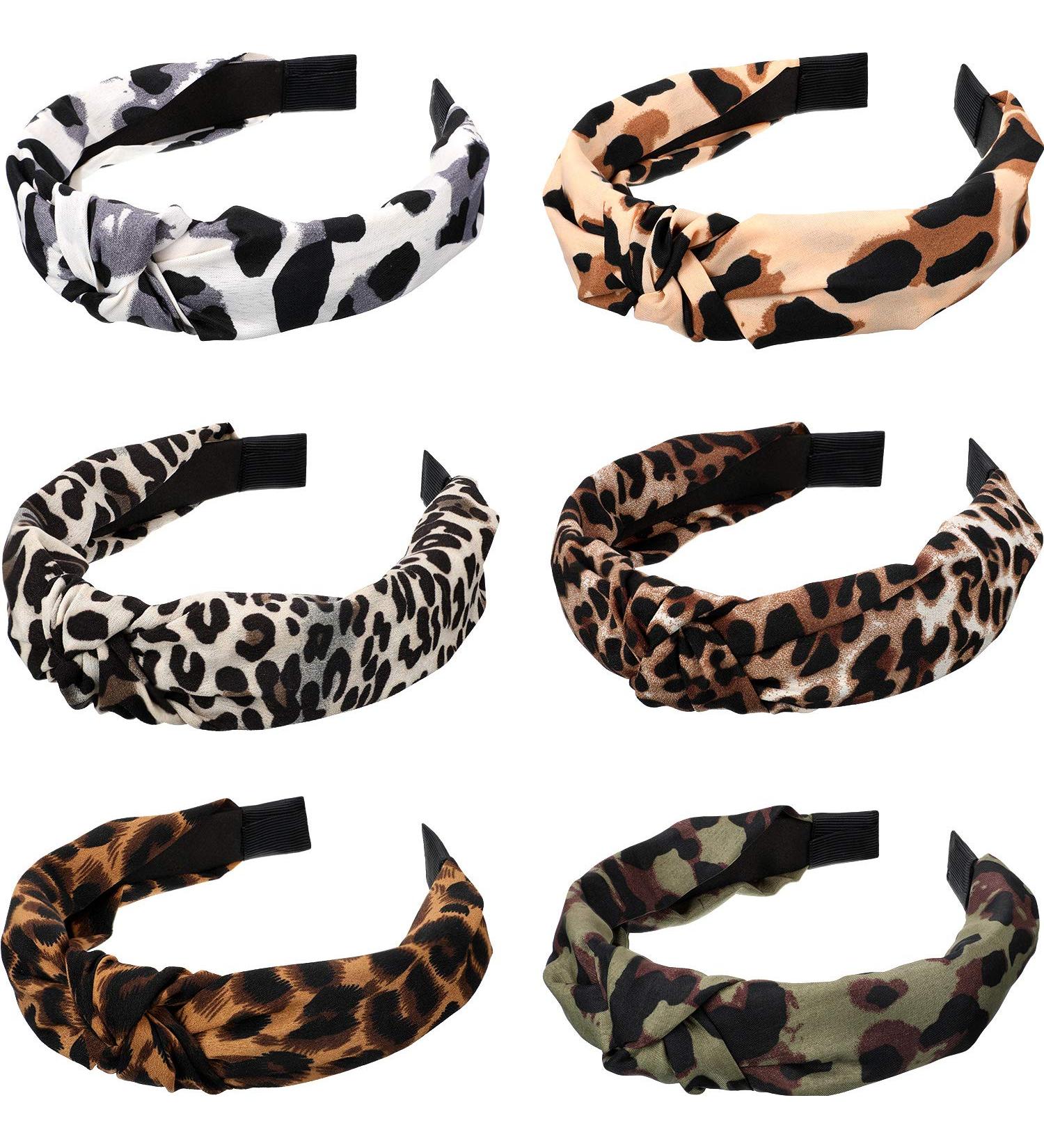 Leopard Headbands Set - 6 Pieces Wide Knot Turban Hair Accessories for Women and Girls - Buy Online on GoSupps.com