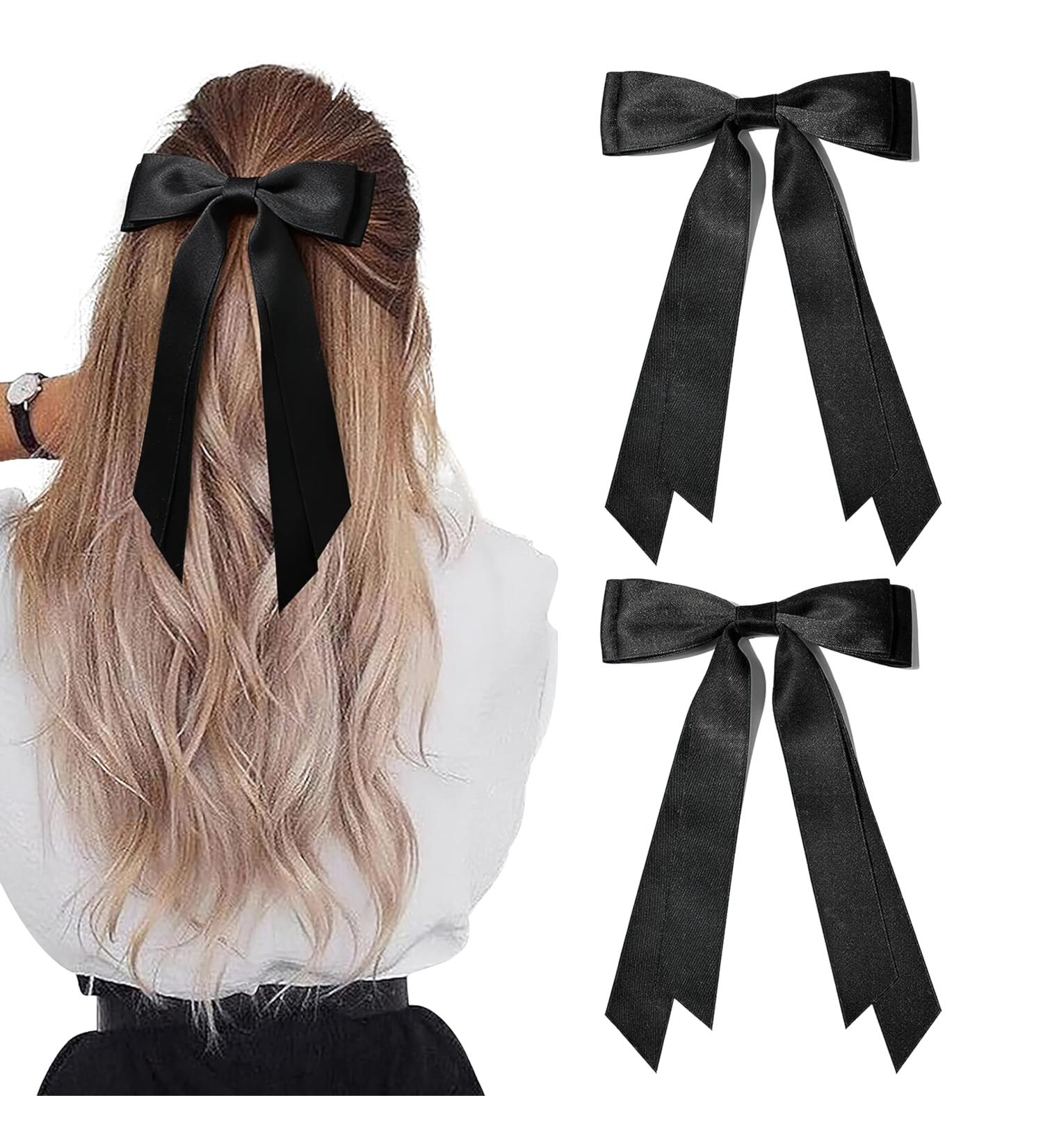 2PCS Hair Bows for Women- Silky Satin Bow Hair Clip Black+Black - Buy Online on GoSupps.com