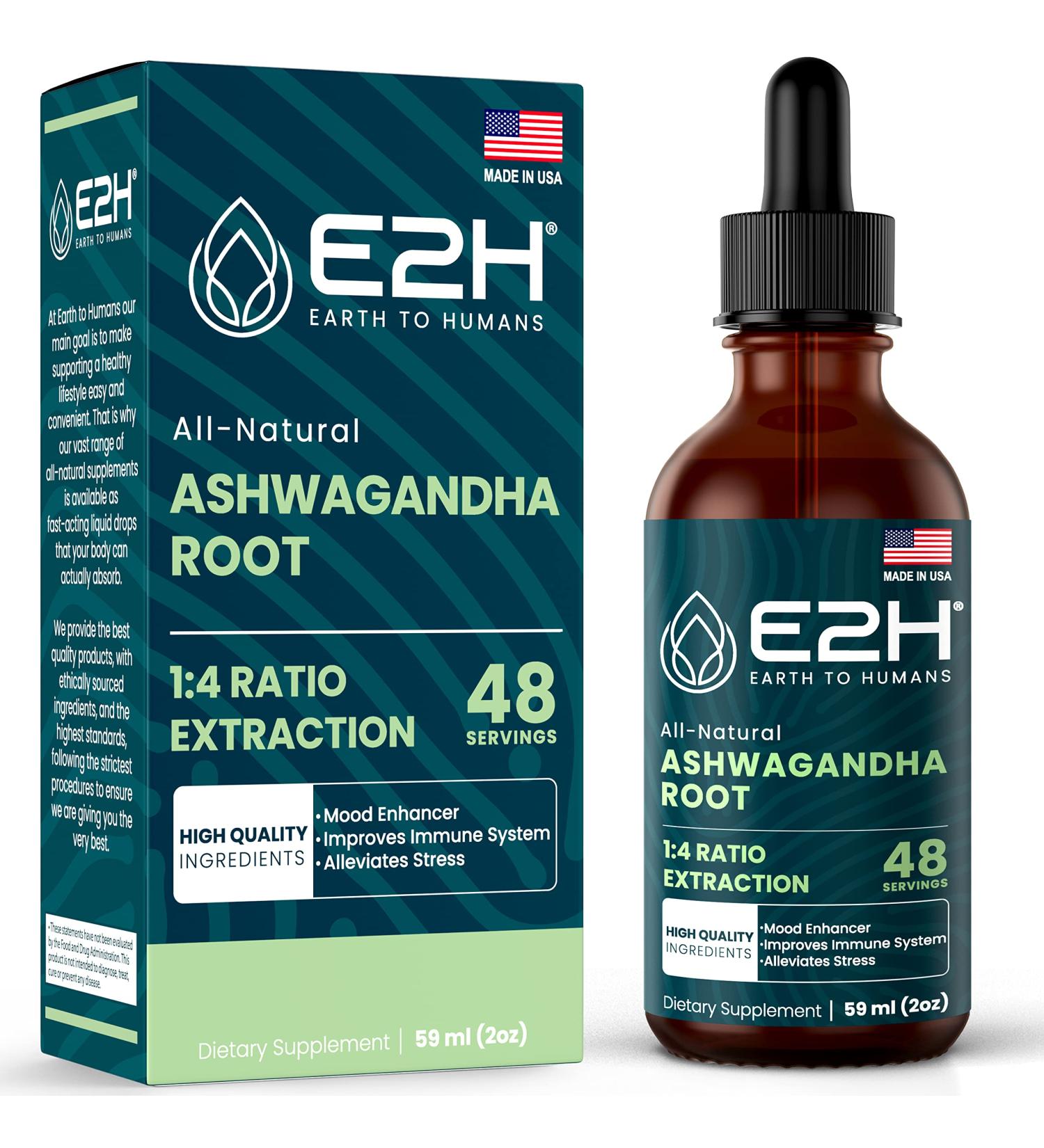 E2H Ashwagandha Liquid Drops - All-Natural Ashwagandha Supplement for Stress Relief and Mood Enhancer- Organic Ashwagandha Root Extract Effective Cortisol Manager | Non-GMO Vegan | 2 Fl Oz 2 Fl Oz (Pack of 1) - Buy Online on GoSupps.com