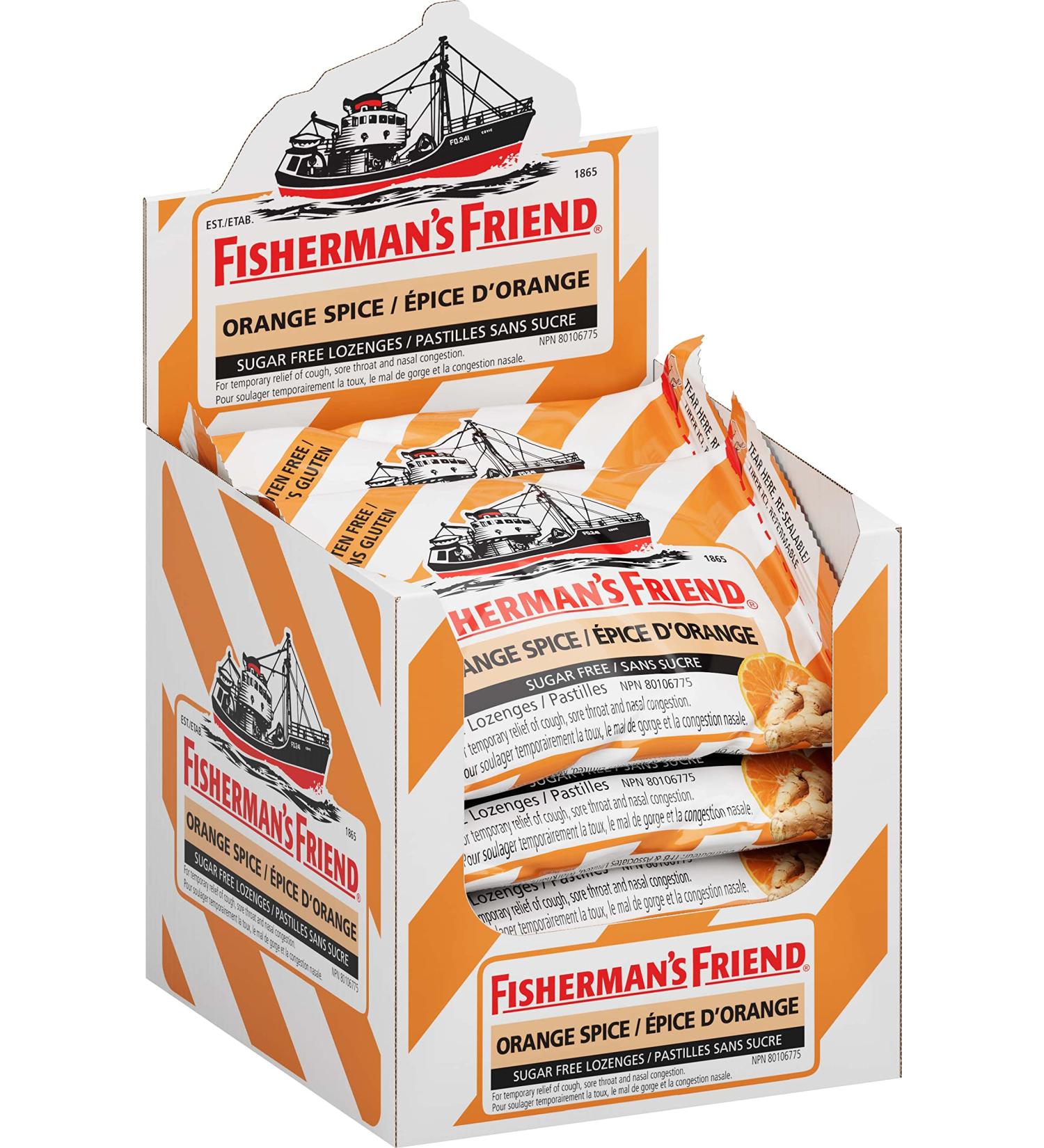 Fisherman s Friend Sugar Free Orange Spice | For Temporary Relief of Cough & Sore Throat | 8 Packs of 22 Lozenges (176 Total Count) - Buy Online on GoSupps.com