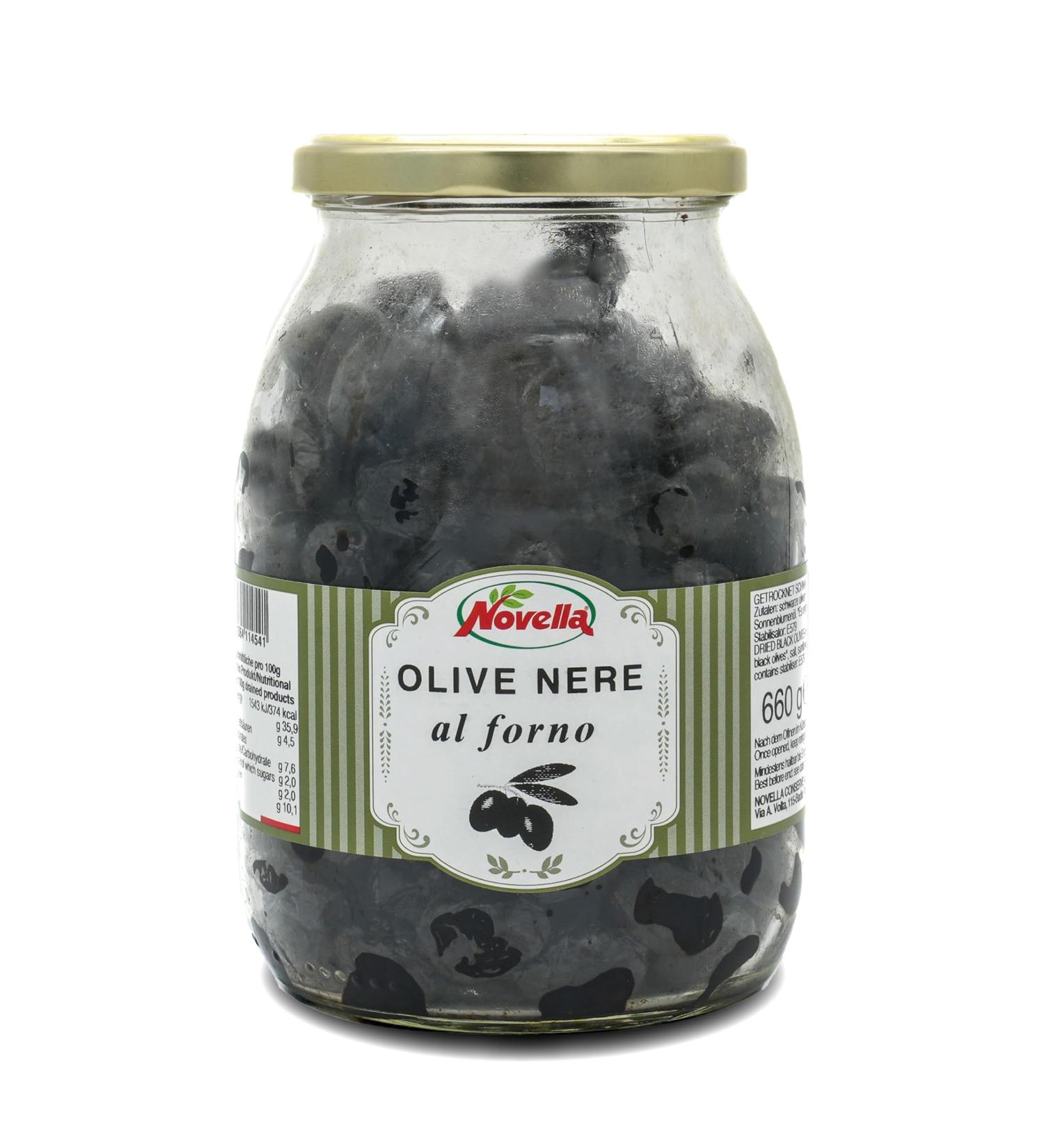 Novella Olive Nere al Forno - Stone-Free Black Olives 660g | Gourmet Dried Delicatessen for Antipasti - International Shipping - Buy Online on GoSupps.com