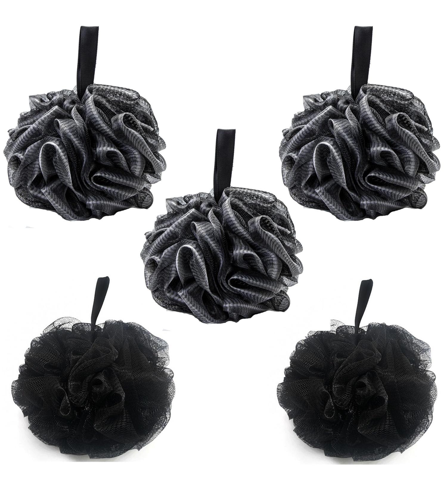 YUEMING 5PCS Loofah Shower Puff Ultra Soft Mesh Bath Sponges for Adults Exfoliating Bath Scrunchie Multi Pack Bathroom Puff Clean Skin Loofah Sponge for Bathing Black 5pcs- Balck - Buy Online on GoSupps.com