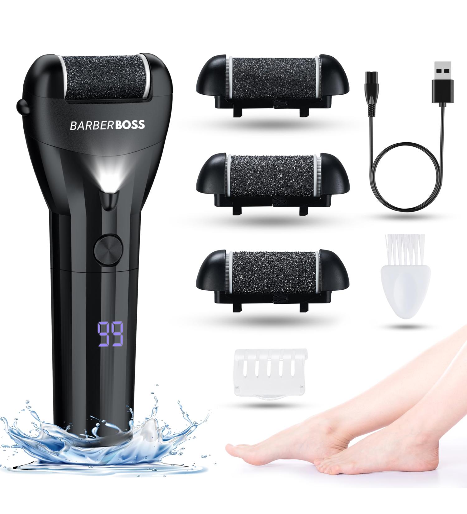 BarberBoss Electric Foot File Hard Skin Remover - Callus Remover Foot Files for Hard Skin Feet Hard Skin Remover Electric Professional Pedicure Set for Feet QR-5081 Black - Buy Online on GoSupps.com