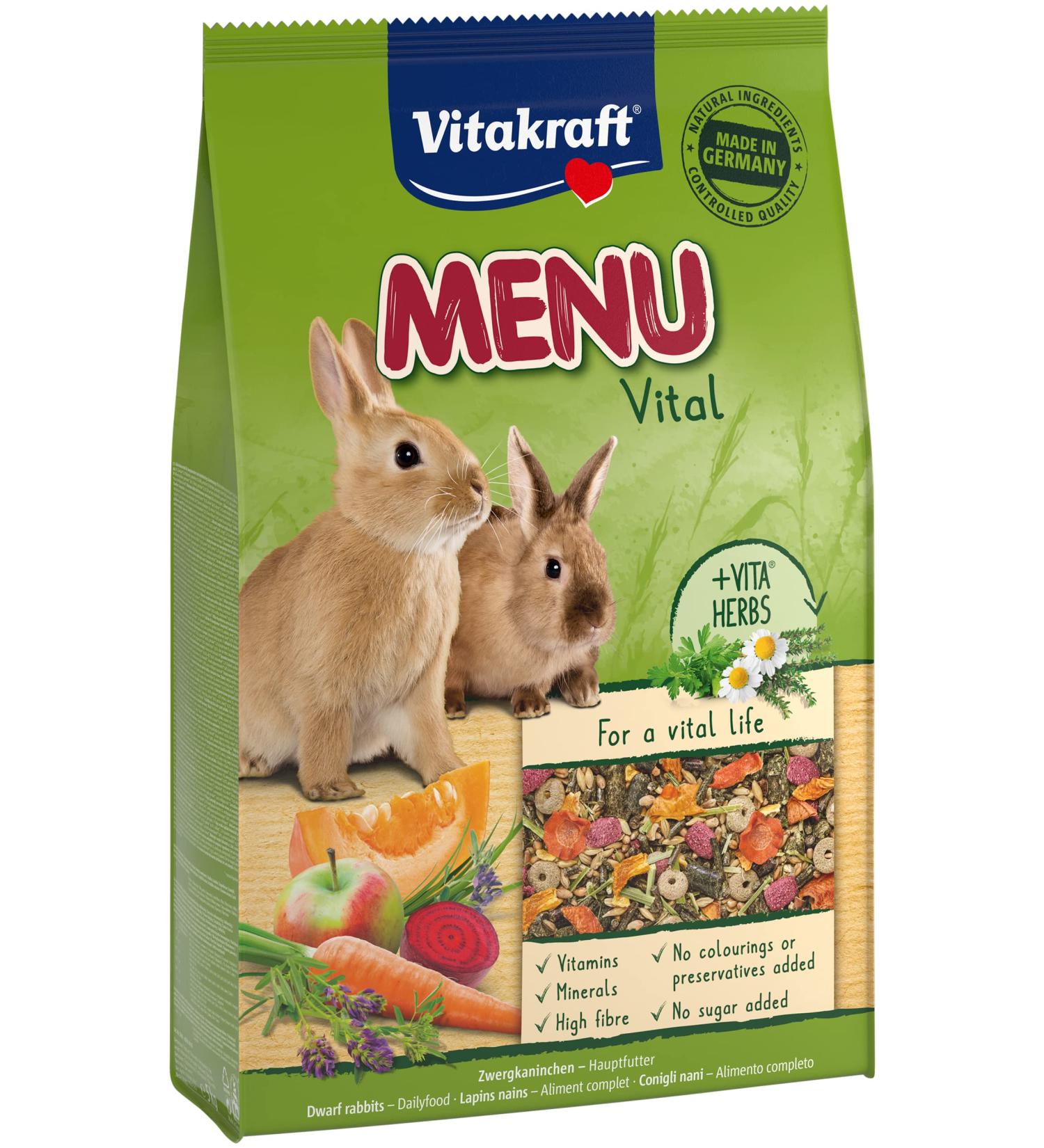 Vita Power Menu Vital Rabbit Feed for Dwarf Rabbits - 5kg No Sugar/Grain Enriched with Lucerne Apple & Herbs for Optimal Digestion - Buy Online on GoSupps.com