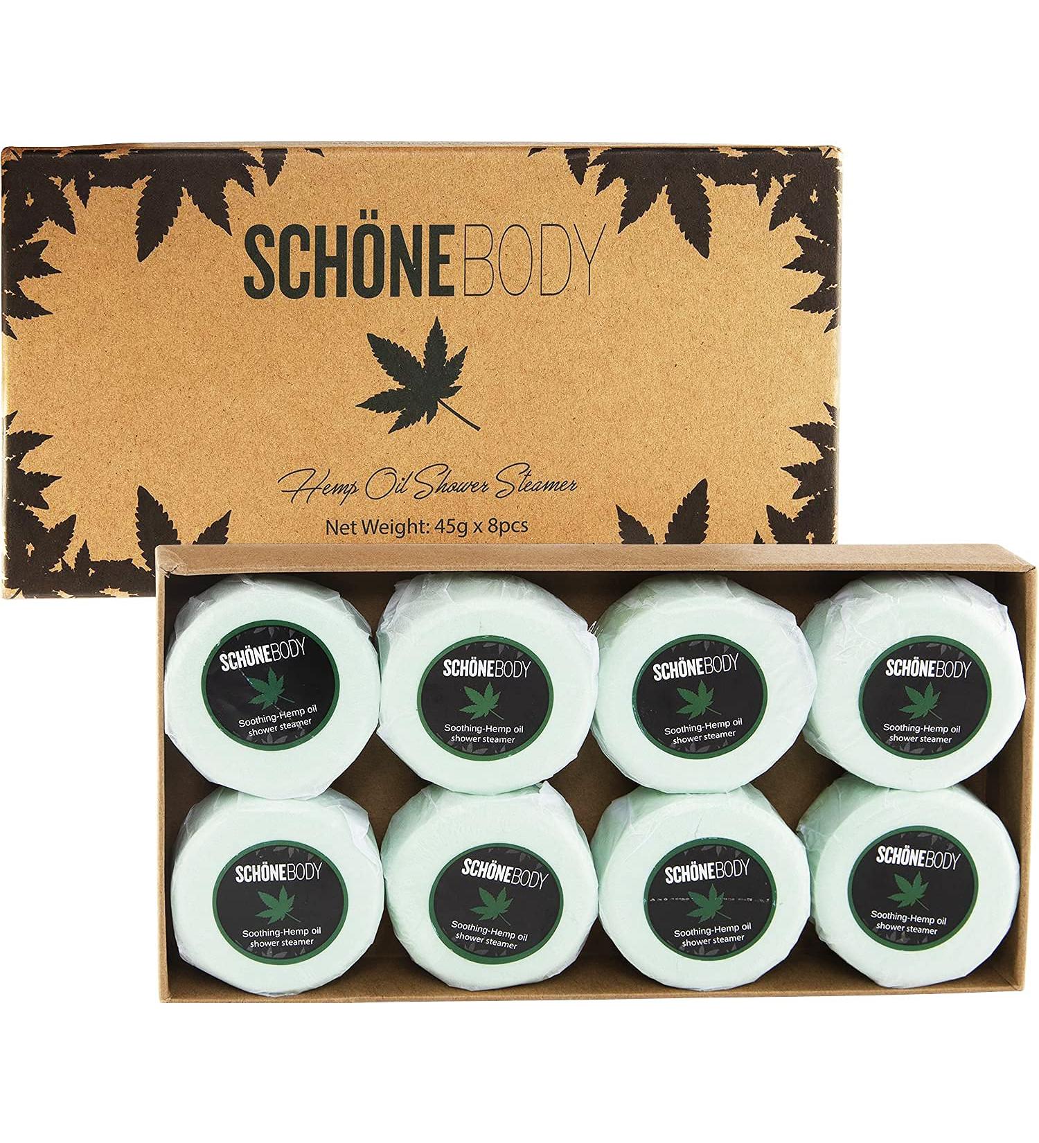 Hemp Shower Steamer Bombs Set of 8 - 50g Large Shower Bombs for Relaxation with Mint and Lavender Essential Oils - Vegan Friendly by Schone Body - Buy Online on GoSupps.com
