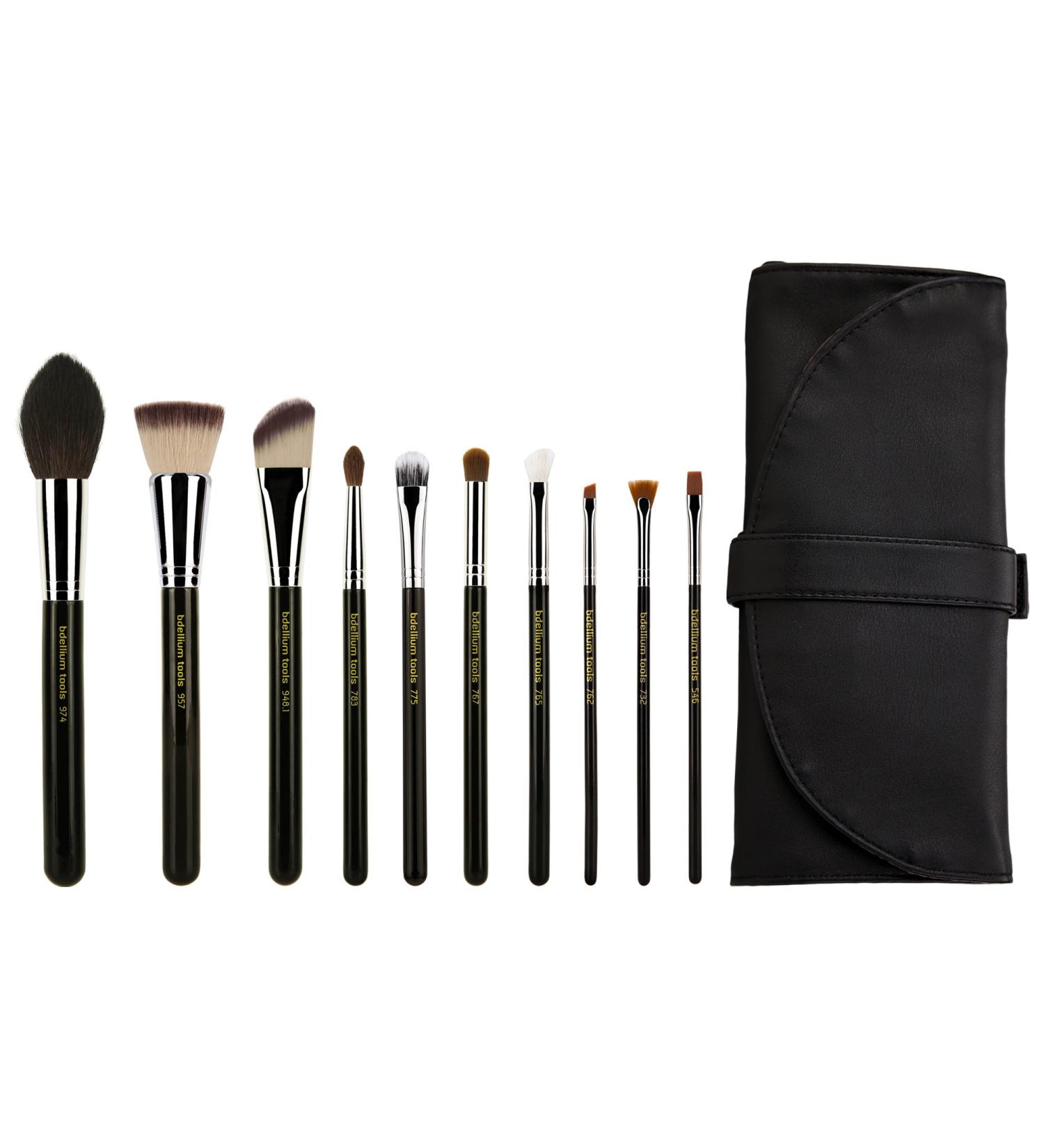 Bdellium Tools Professional Makeup Brush Maestro Series - The Key Essential 10pc. Brush Set with Roll-Up Pouch