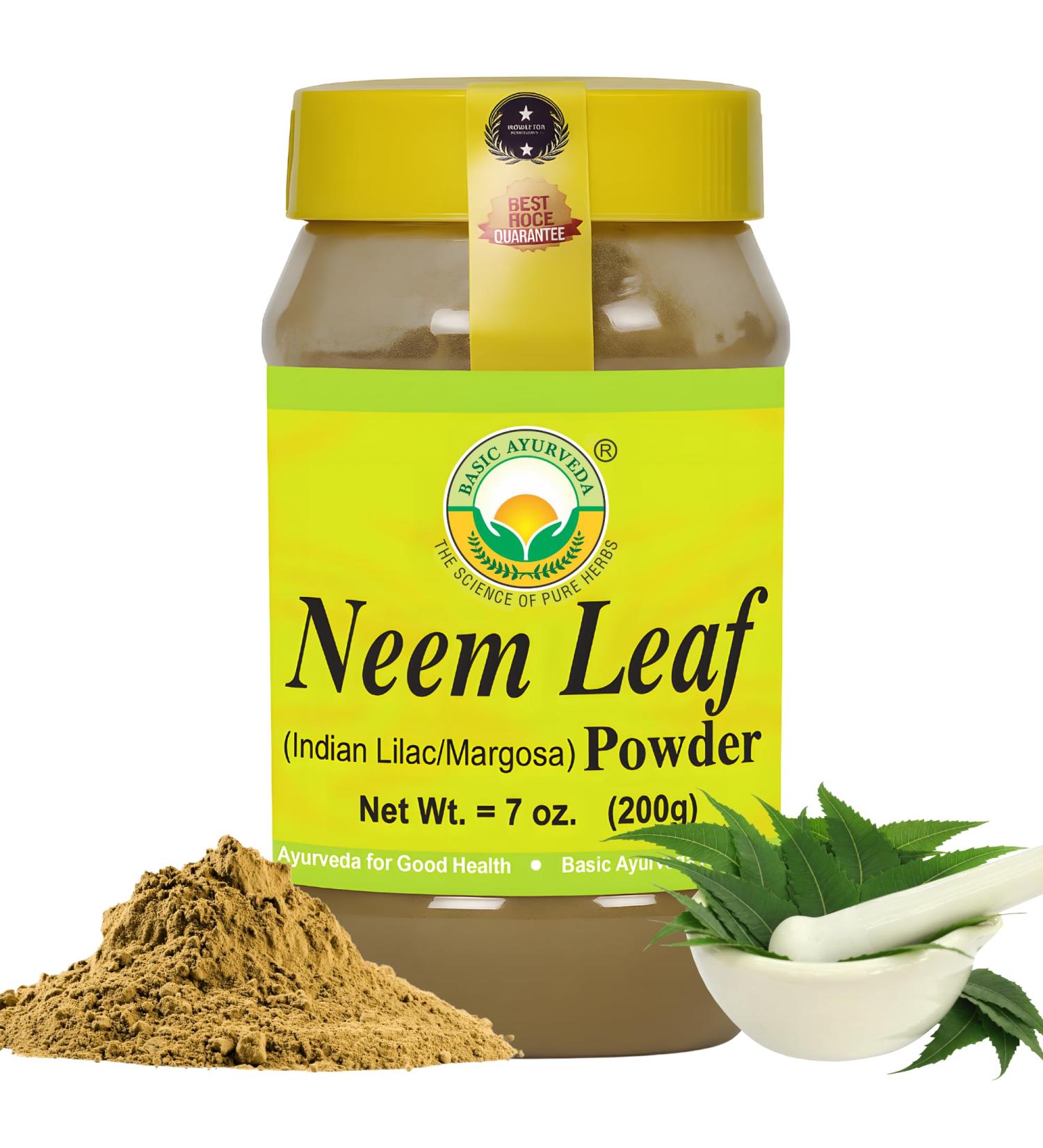 BASIC AYURVEDA Neem Leaf Powder 7.05 Oz (200g) | Pure & Natural Herbal Supplement for Skin, Hair & Wellness | Acne Care | No Preservatives or Additives - Buy Online on GoSupps.com