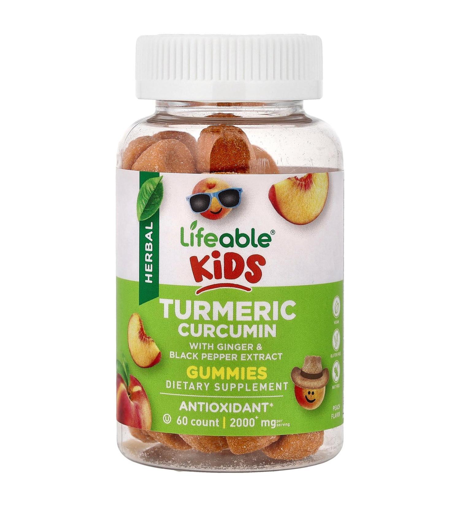 Lifeable Kids Turmeric Curcumin with Ginger & Black Pepper Extract Gummies Peach 60 Gummies