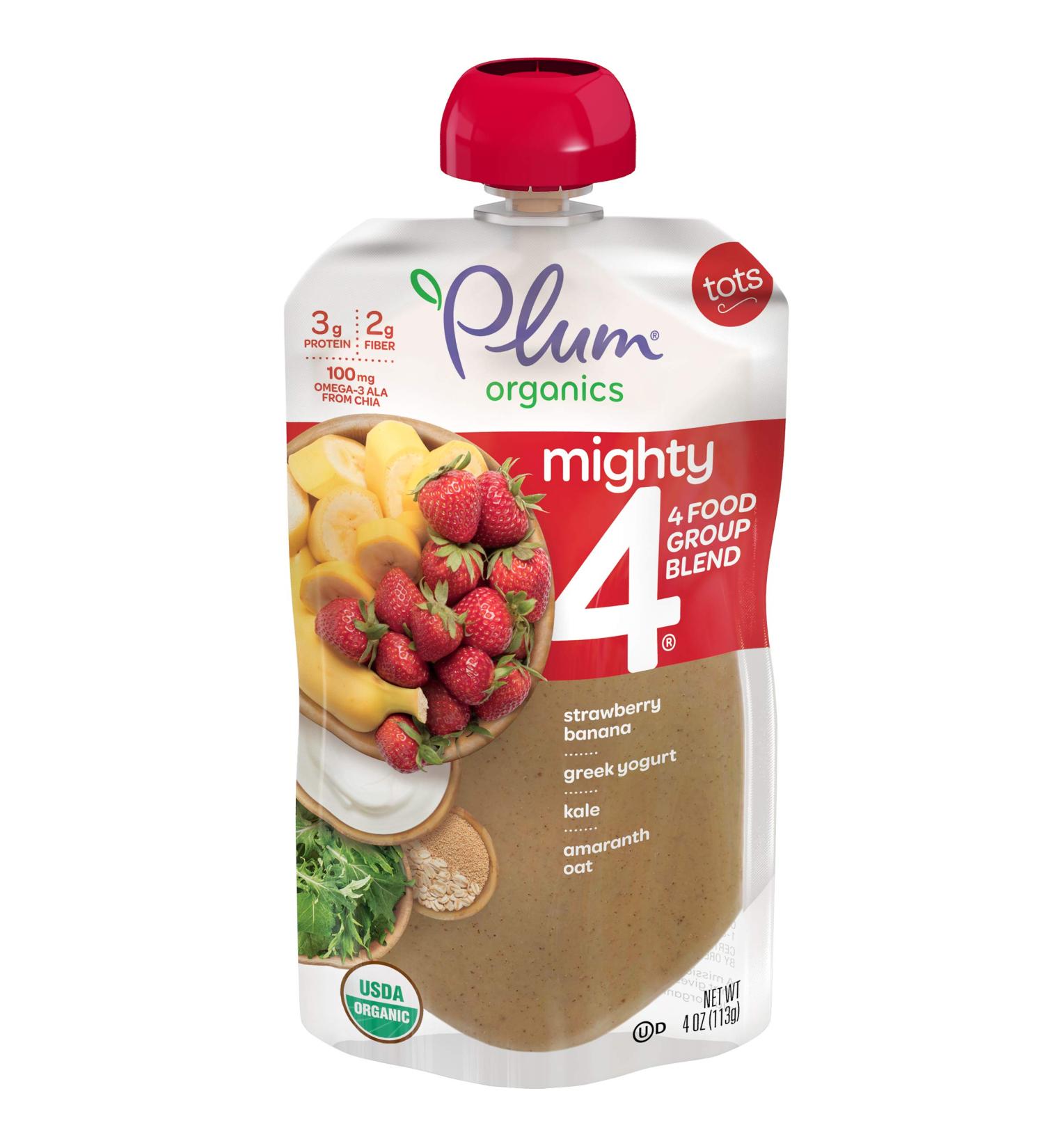 Plum Organics Mighty 4 Baby Food Pouch - Strawberry Banana Greek Yogurt Kale Amaranth Oat - 4oz (Pack of 6) - Buy Online on GoSupps.com