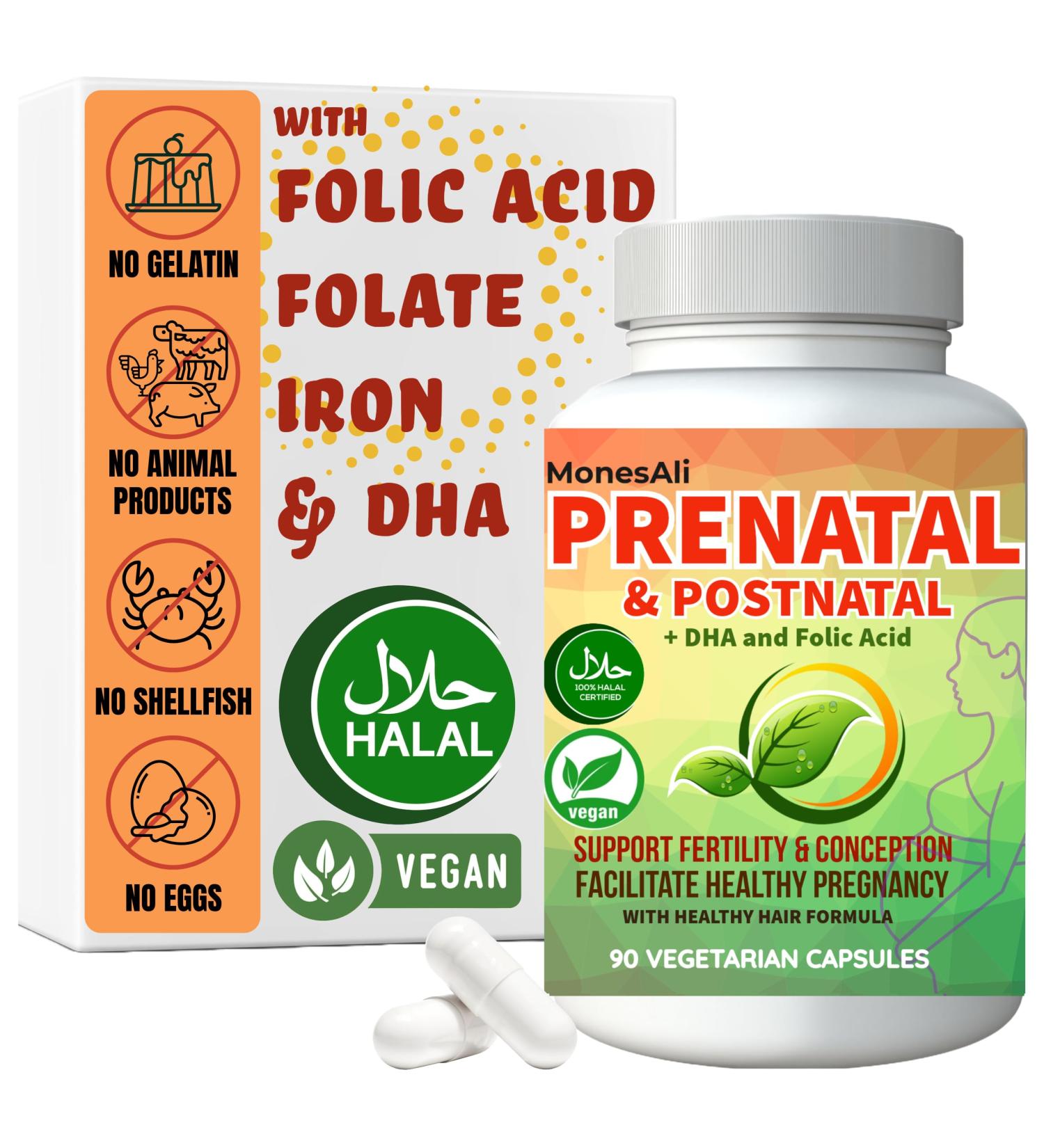 Prenatal Vitamins for Women | Postnatal | Vegan Halal Gelatin Free | with Folate Iron & Biotin | Supports Pregnancy Postpartum Energy & Hair Health 90 Capsules Unflavored 90 Count (Pack of 1) - Buy Online on GoSupps.com