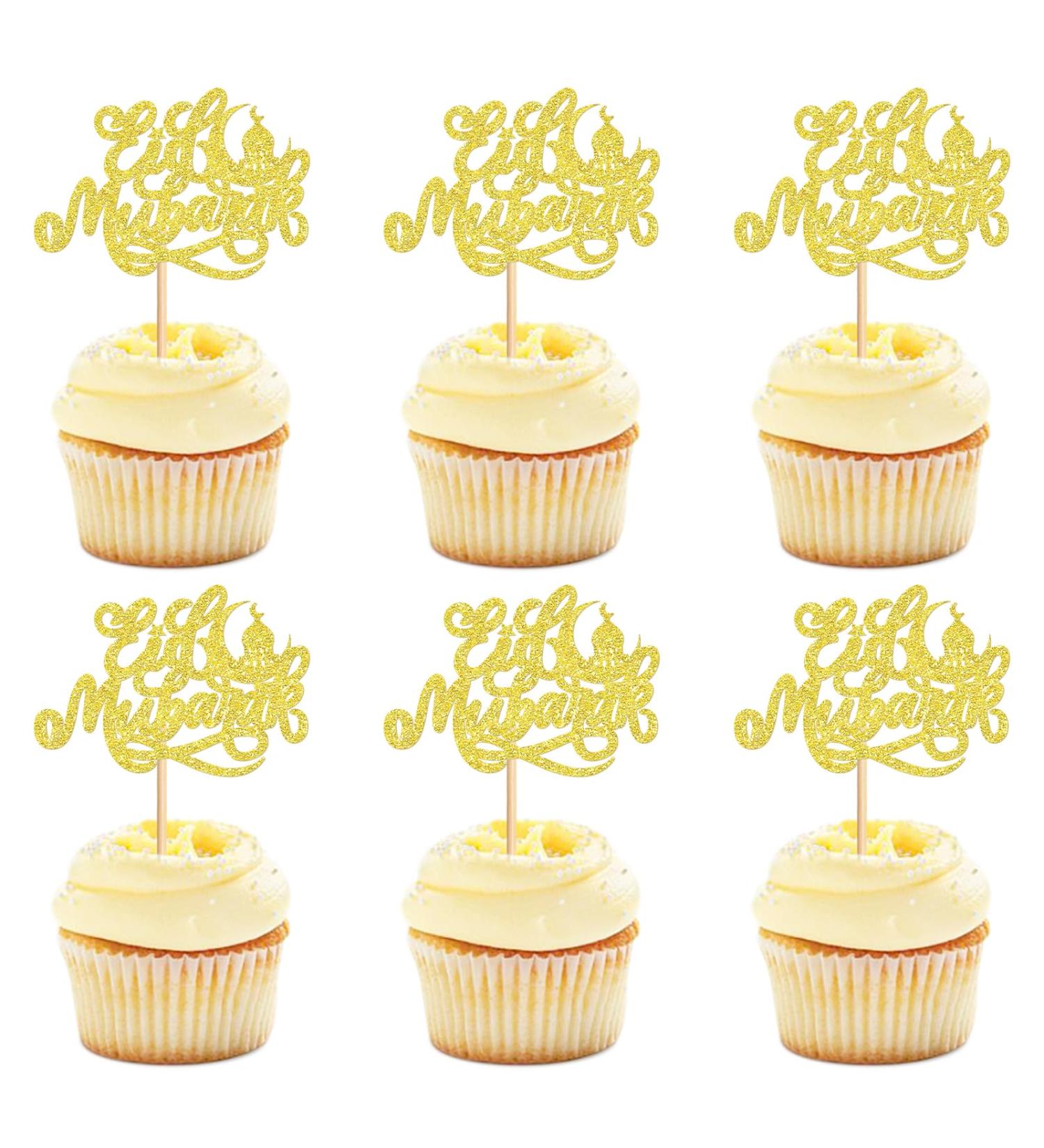 Keaziu 24PCS Eid Mubarak Cupcake Toppers Moon Star Happy Eid Mubarak Cupcake Picks Islamic Muslim Theme Ramadan Kareem Eid Party Cake Decorations Supplies Gold -1 - Buy Online on GoSupps.com