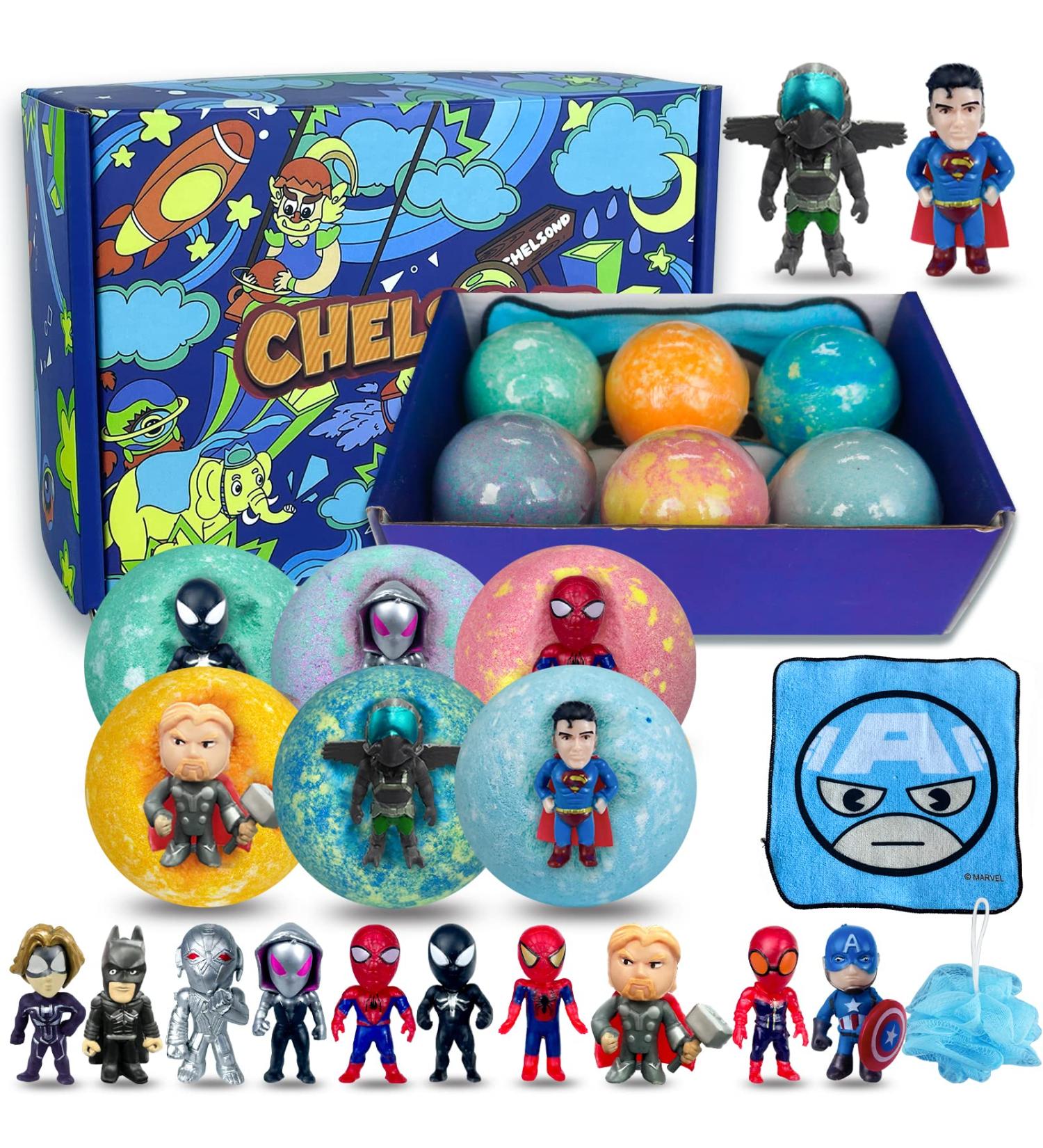 Kids Superhero Surprise Bath Bombs - 6 Pcs Organic Fizzies for Boys & Girls | Handmade, Safe & Fun | Birthday & Christmas Gifts - Buy Online on GoSupps.com