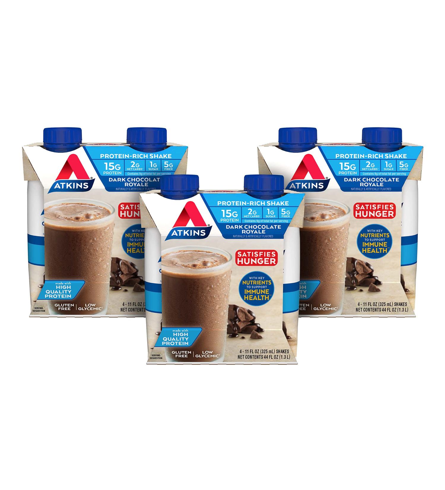 Atkins Dark Chocolate Royale Protein Shake 12 Count - Gluten Free, Keto-Friendly - Buy Online on GoSupps.com