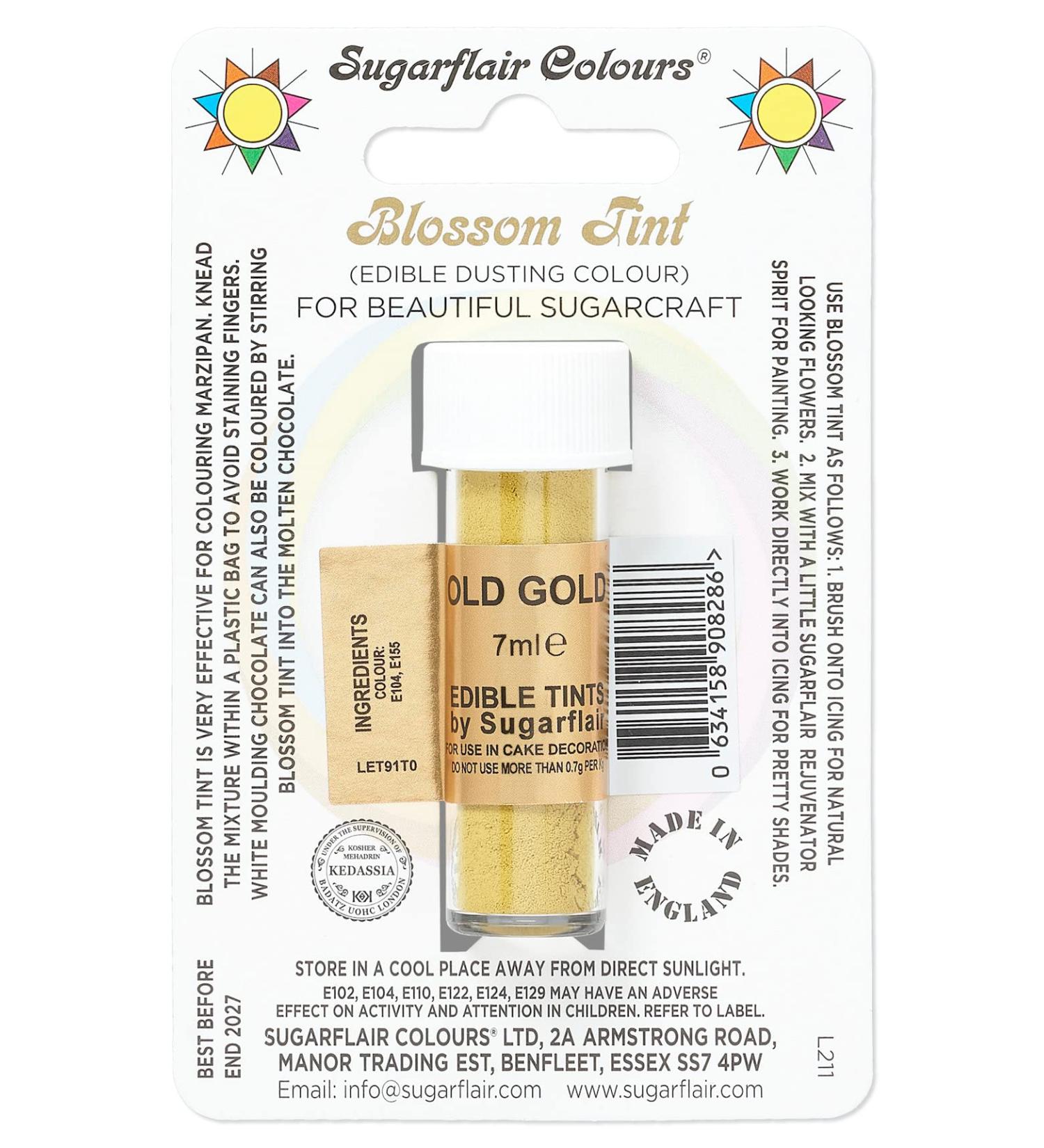 Sugarflair Old Gold Blossom Tint Food Colouring and Dusting Powder Matt Finish Brush On or Mix with Rejuvenator Spirit to Create a One of A Kind Cake - 7ml
