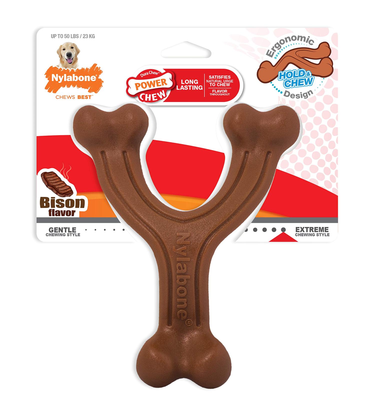 Nylabone Wishbone Dog Chew Toy for Adult Dogs - Bison Large/Giant Size | Durable Ergonomic Design | For Puppies and Adult Dogs | 1 Count - Buy Online on GoSupps.com