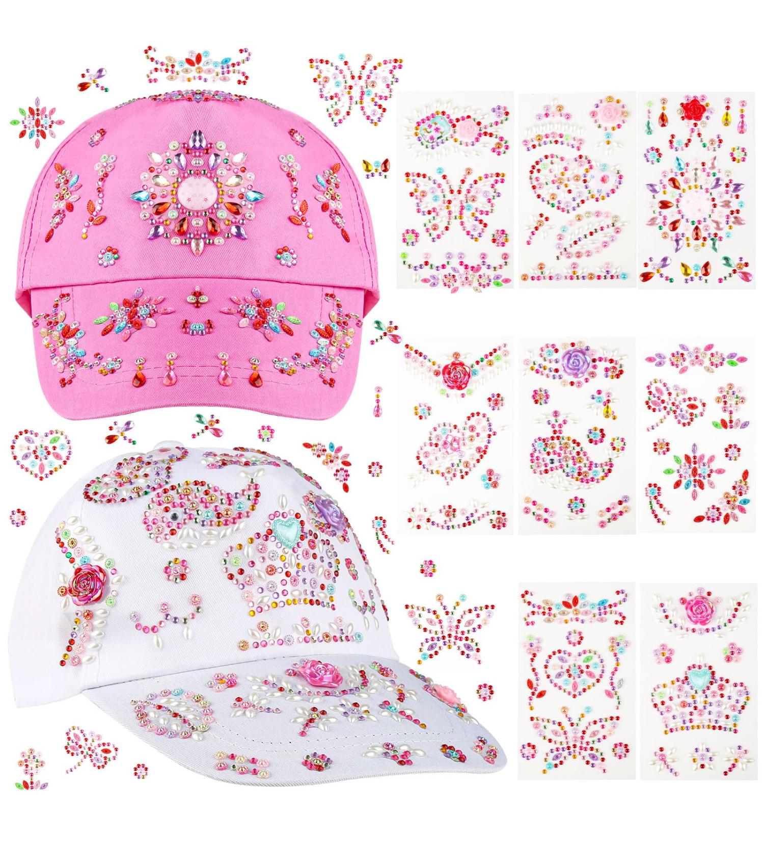 Personalized DIY Baseball Cap Set for Girls - Adjustable Glittering Sun Hat with 8 Leaves Stones - Buy Online on GoSupps.com