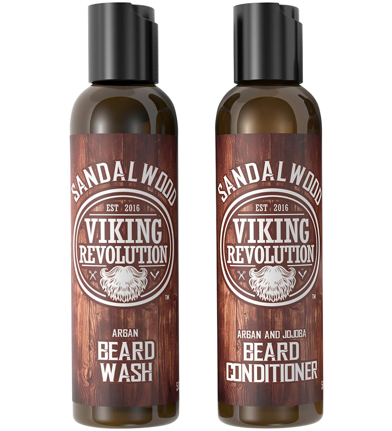 Beard Wash & Beard Conditioner Set w/Argan & Jojoba Oils - Softens & Strengthens - Natural Sandalwood Scent - Beard Shampoo w/Beard Oil (5oz) - Buy Online on GoSupps.com