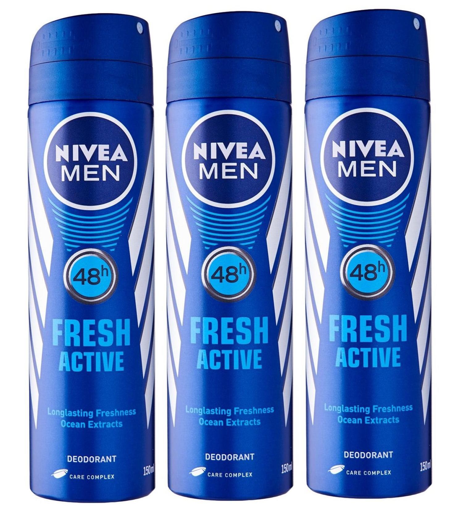 Nivea for Men Spray Deodorant Fresh Active 150 ml (Pack of 3)